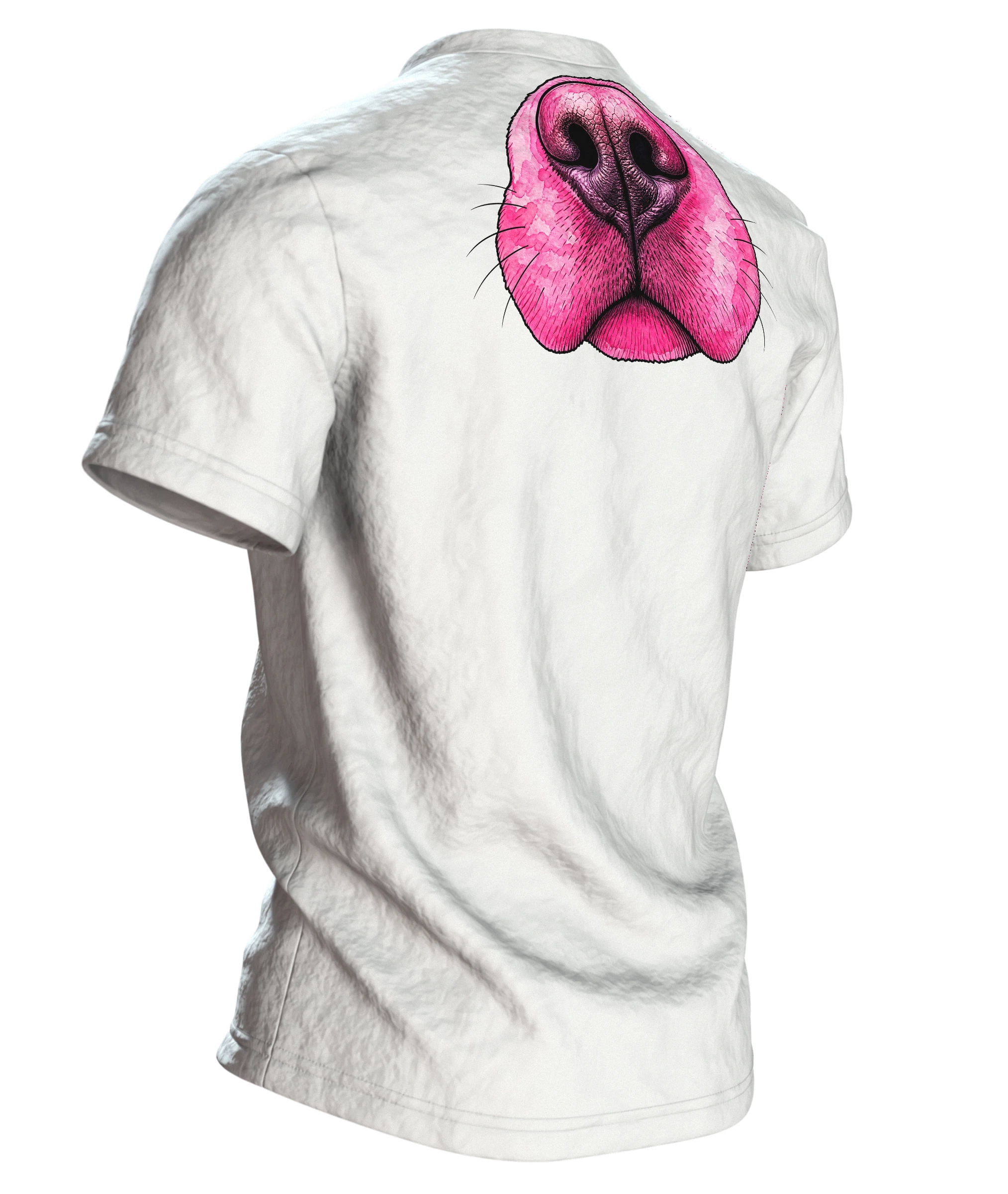 Labrador T-Shirt, Pop-Art Vierfach-Porträt mit rosa Schnauzen-Rücken, Rückseite schräg rechts