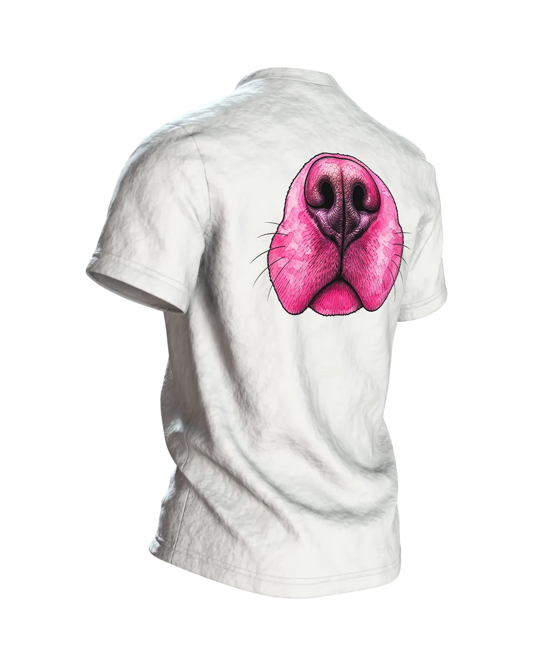 Labrador T-Shirt, Pop-Art Vierfach-Porträt mit rosa Schnauzen-Rücken, Rückseite schräg rechts