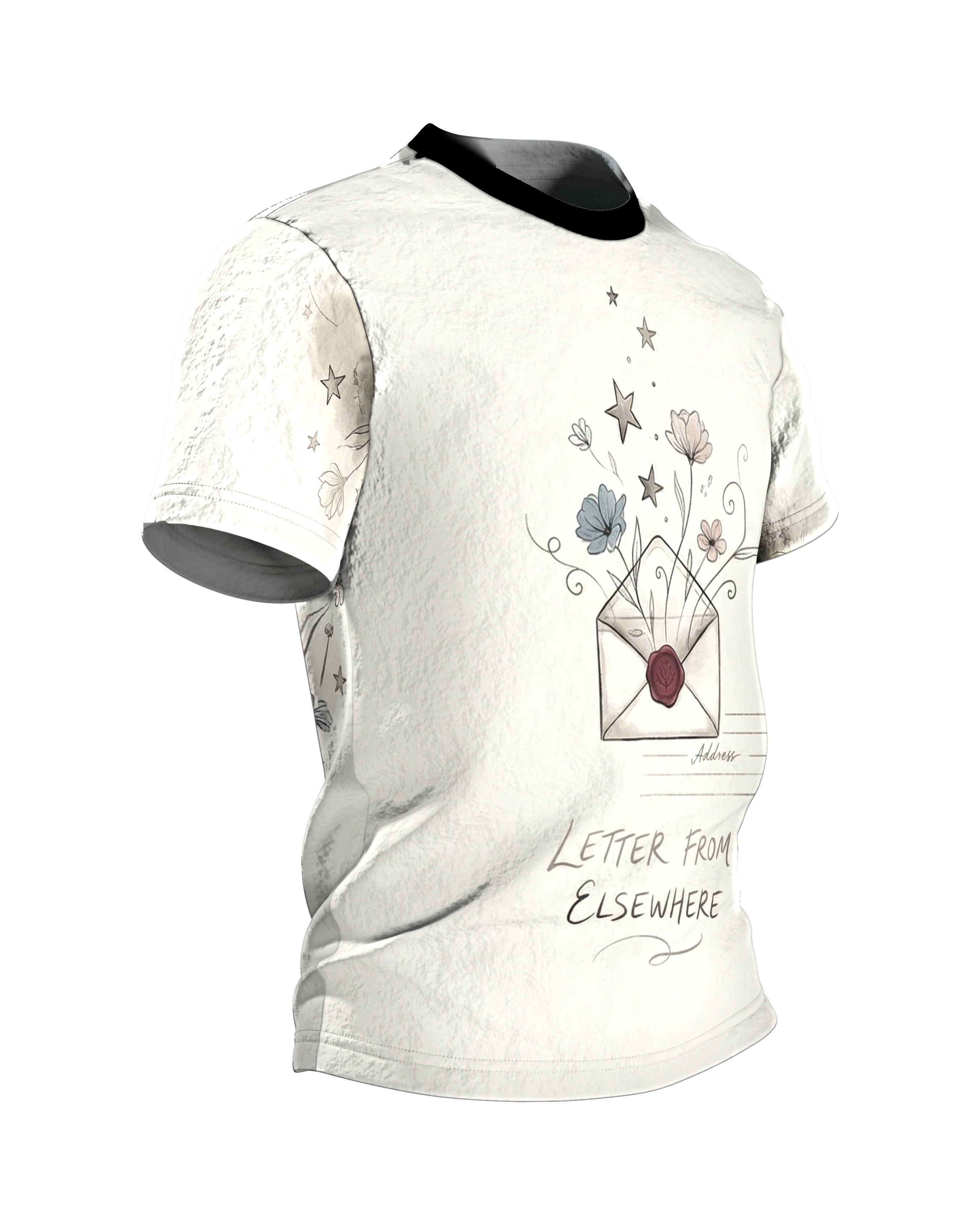 Blumenbrief Umschlag T-Shirt, Seitenansicht links