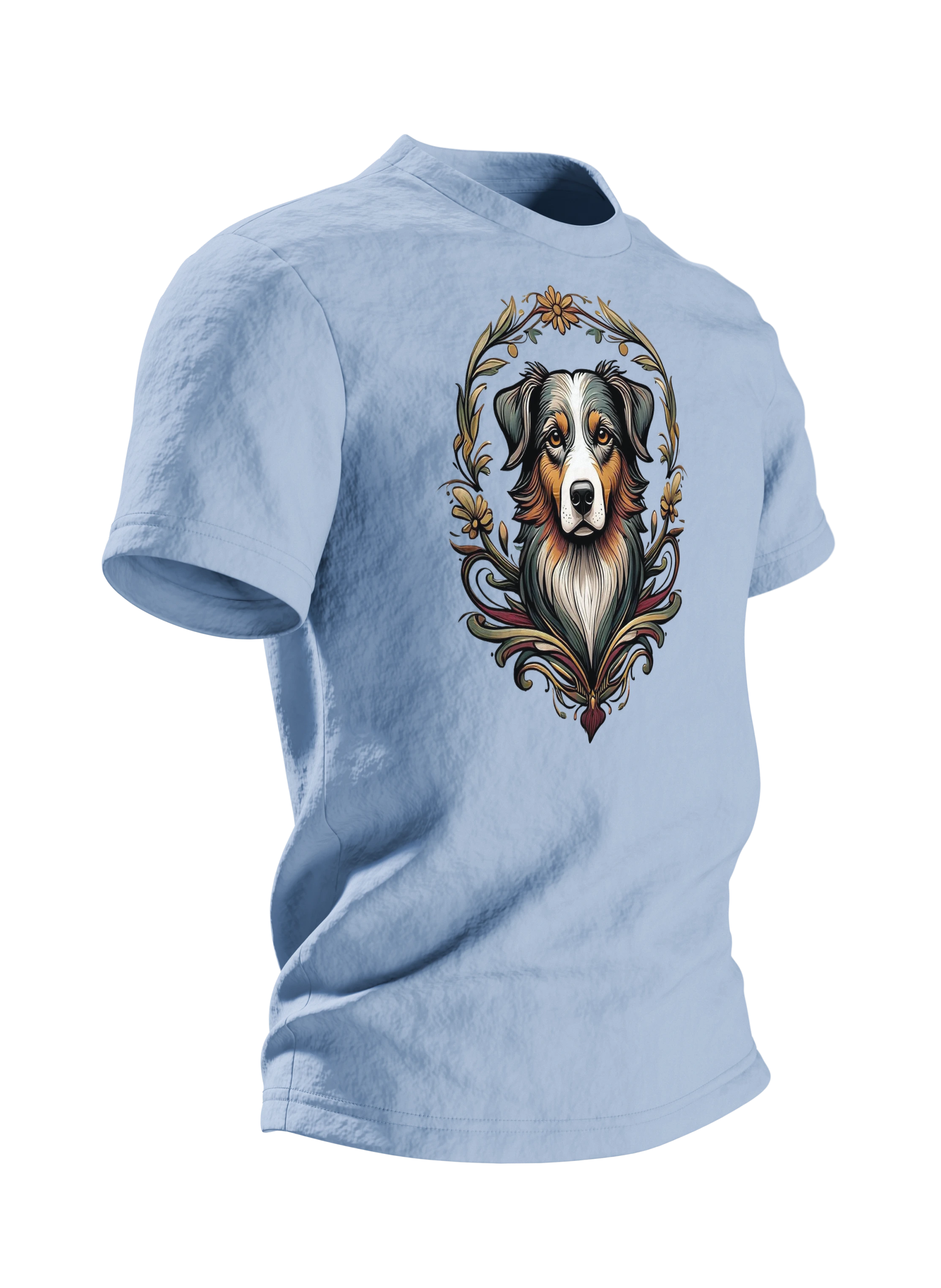 Australian Shepherd Art-Nouveau Hund Baumwoll T-Shirt — Linker Ärmel