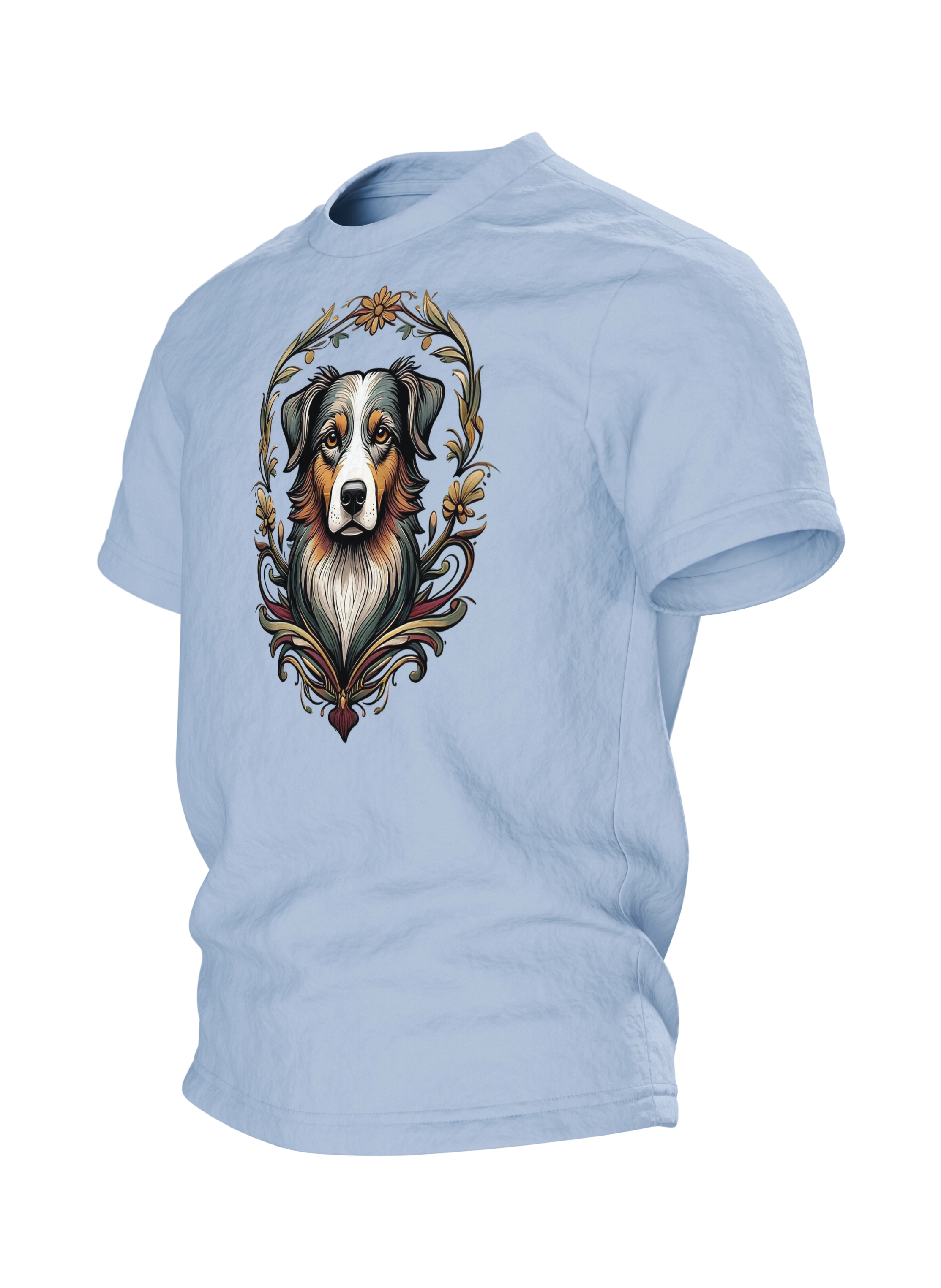Australian Shepherd Art-Nouveau Hund Baumwoll T-Shirt — Rechter Ärmel