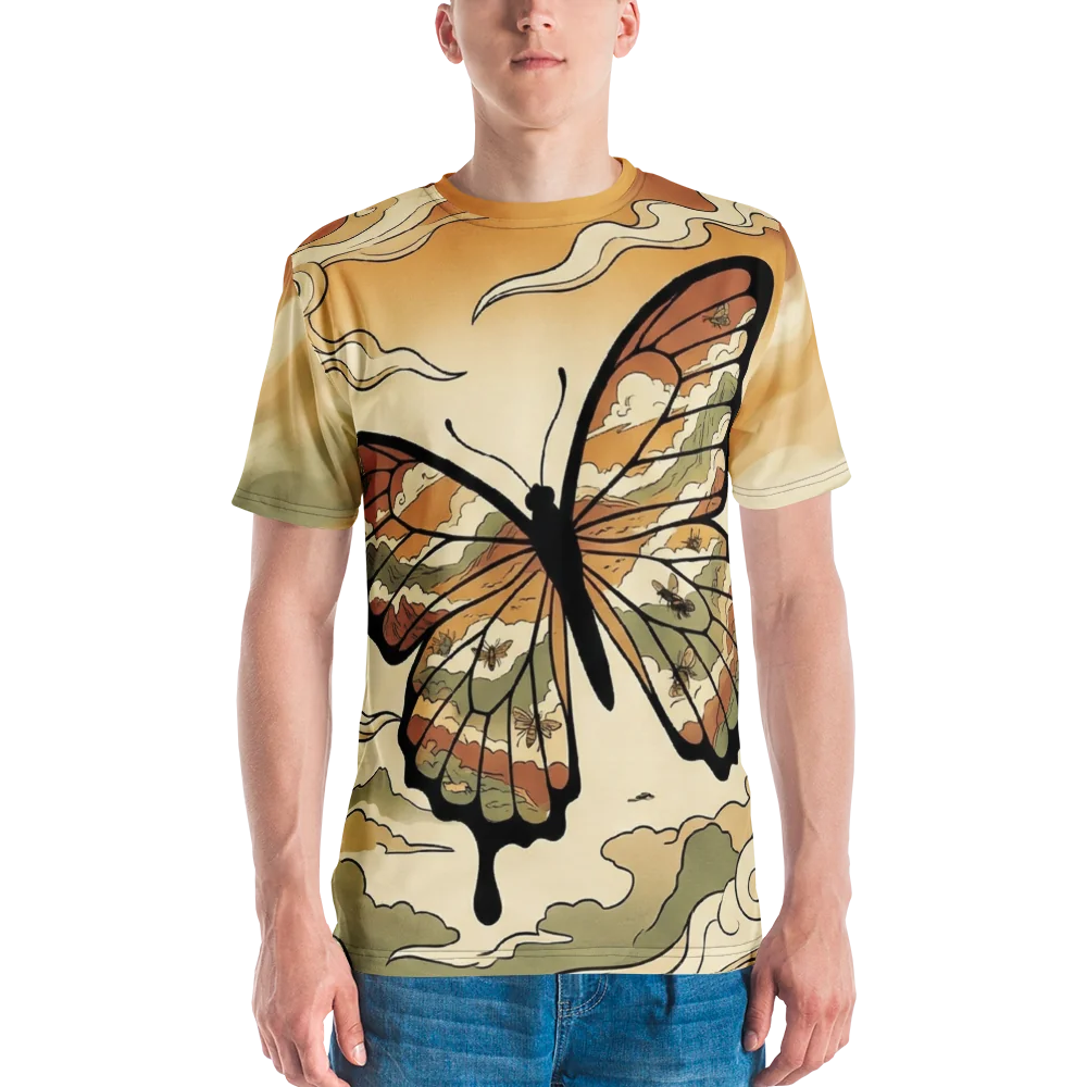 Schmetterling Ukiyo-e T-Shirt — Japanisch Wolken Sepia