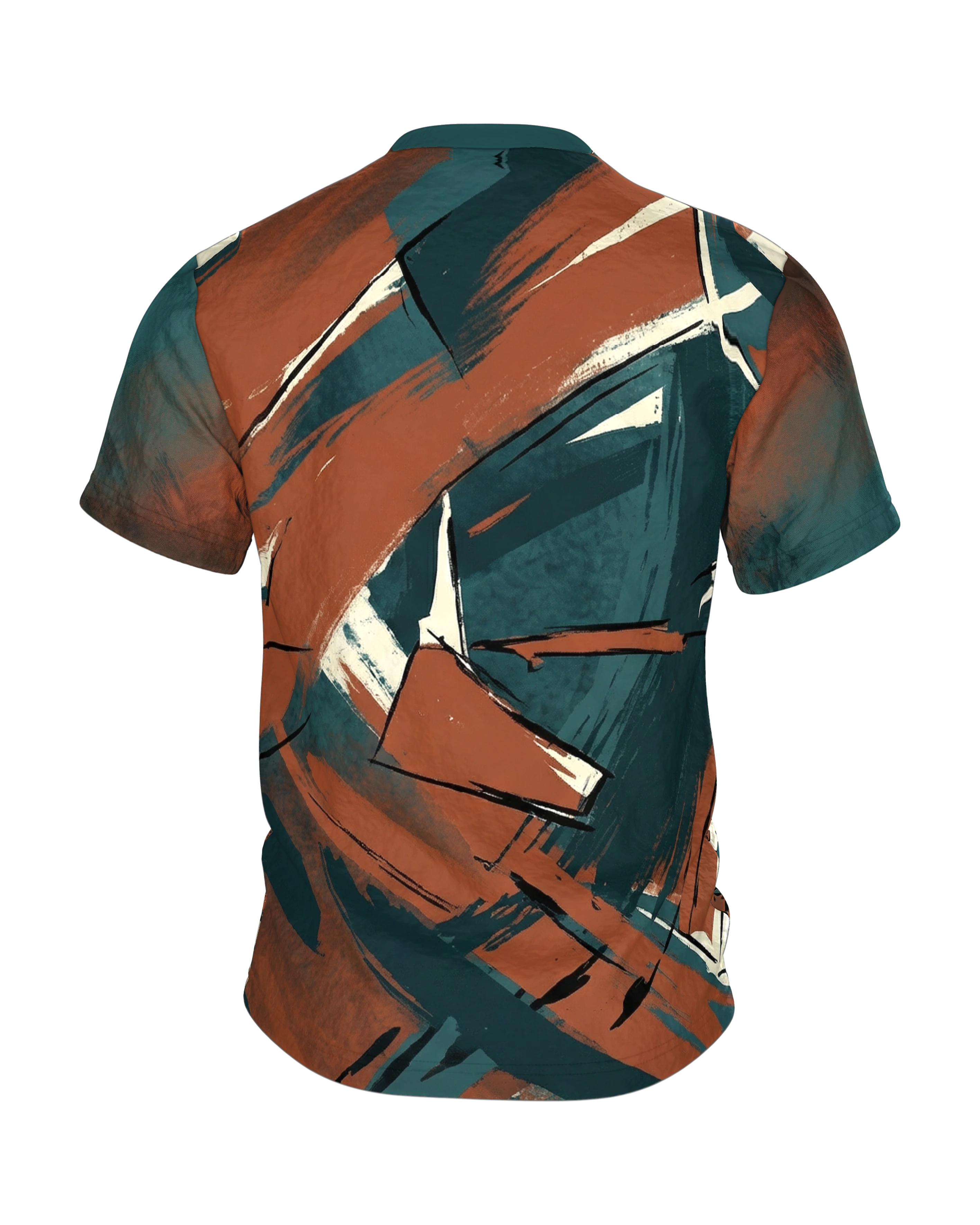 Abstraktes Urban Art T-Shirt, Schilder-Sog mit Schrift-Fragmenten, Pinsel-Collage am Rücken, Rückseite