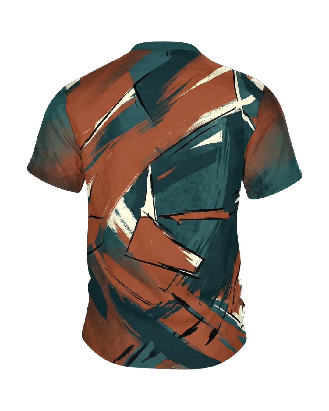 Abstraktes Urban Art T-Shirt, Schilder-Sog mit Schrift-Fragmenten, Pinsel-Collage am Rücken, Rückseite