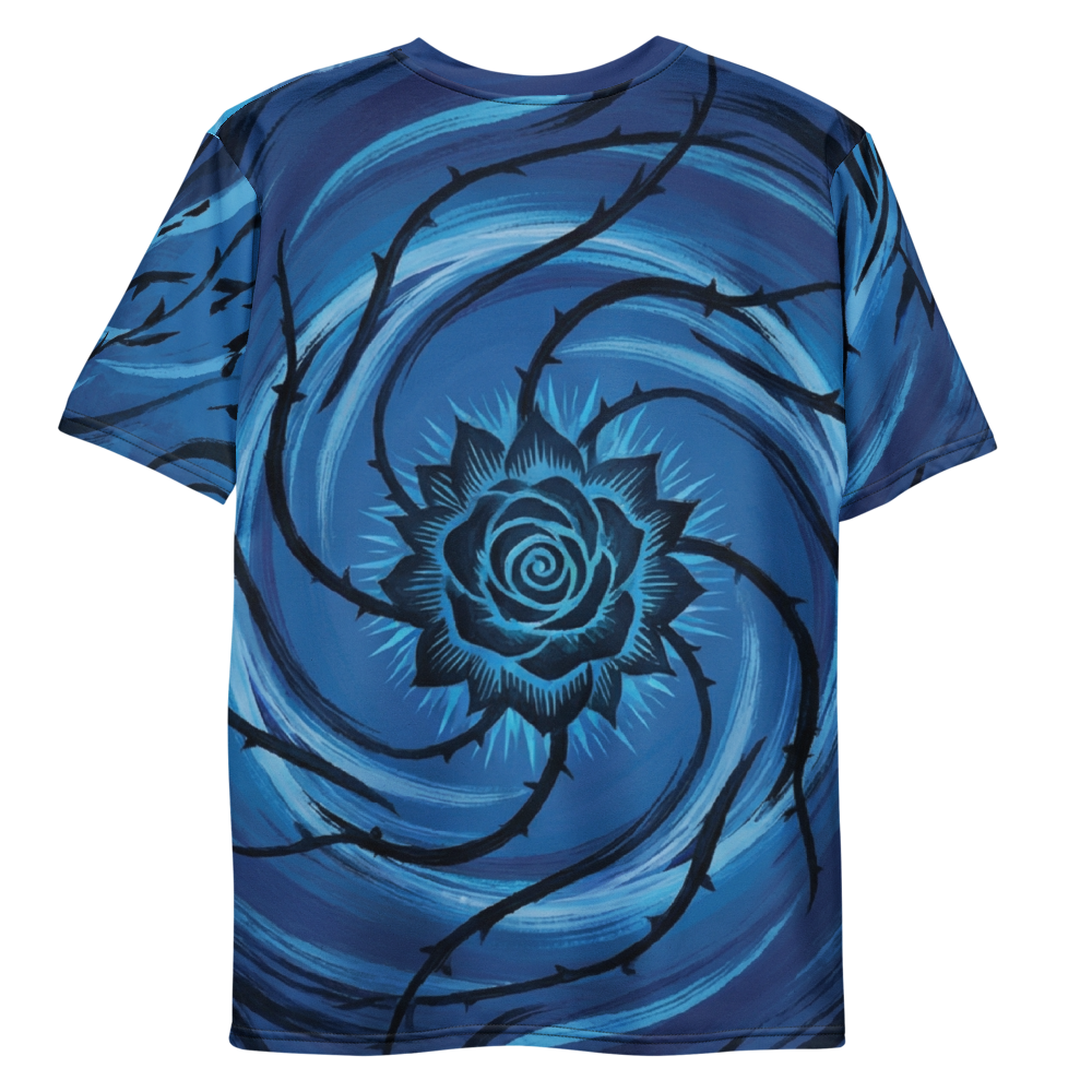 Mystische Blaue Rose T-Shirt – Dornen & Wirbel