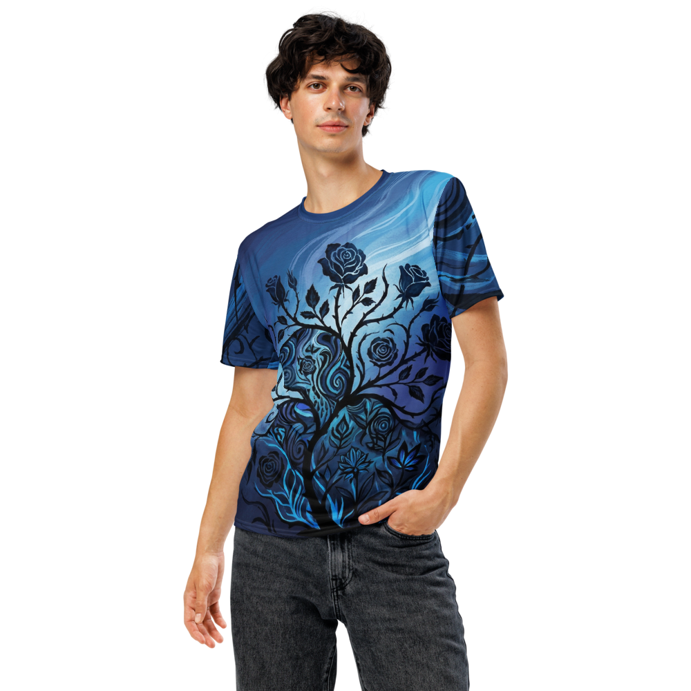 Mystische Blaue Rose T-Shirt – Dornen & Wirbel