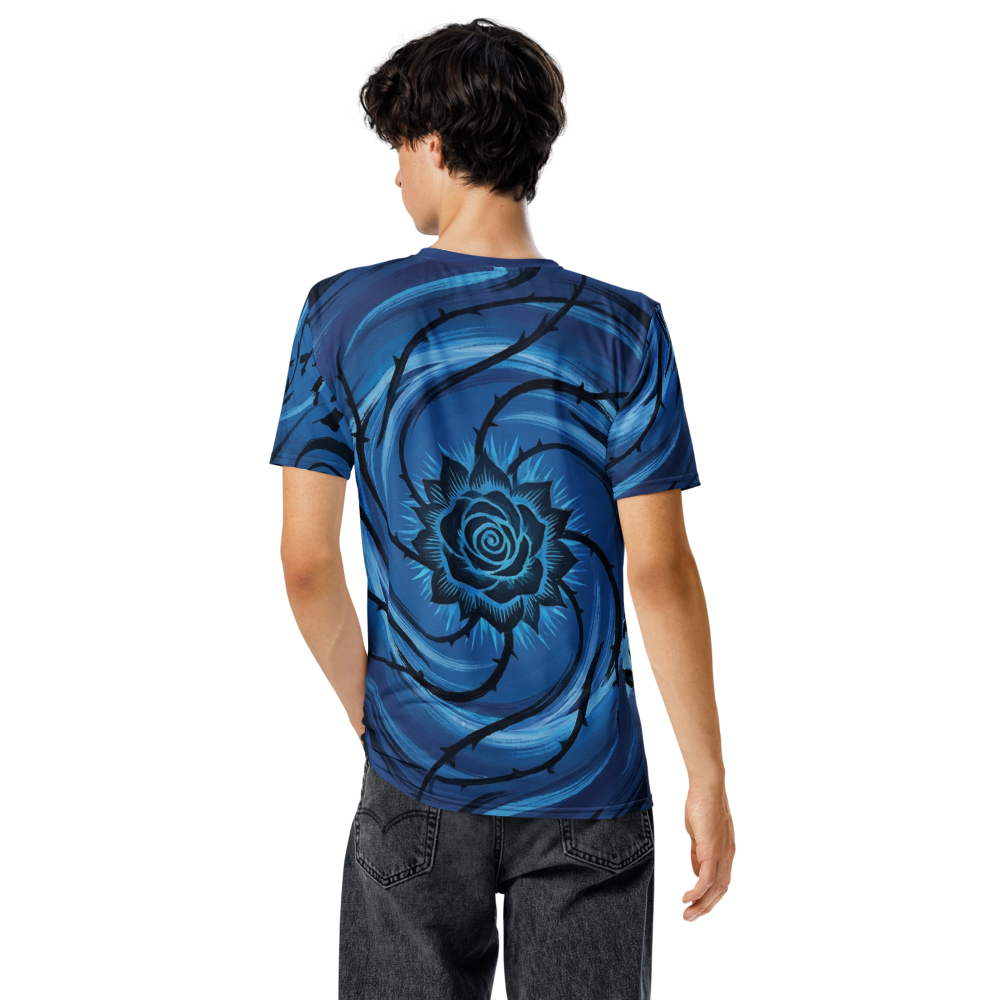 Mystische Blaue Rose T-Shirt – Dornen & Wirbel