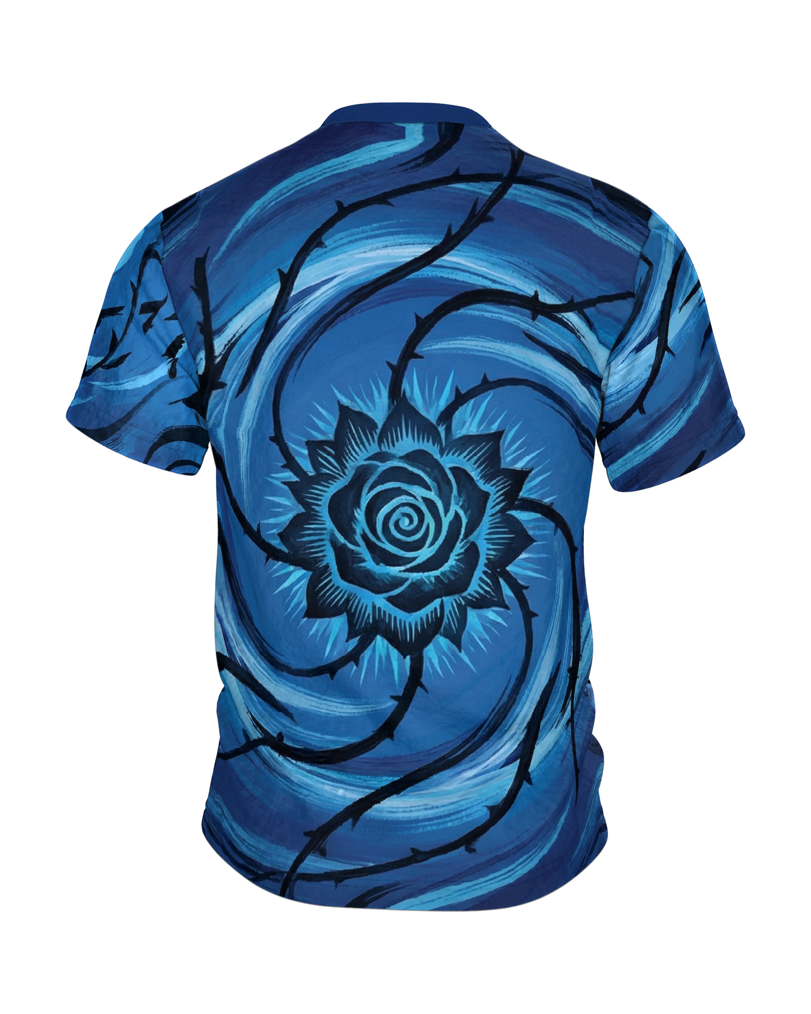 Mystische Blaue Rose T-Shirt: Dornen & Wirbel, Rückseite