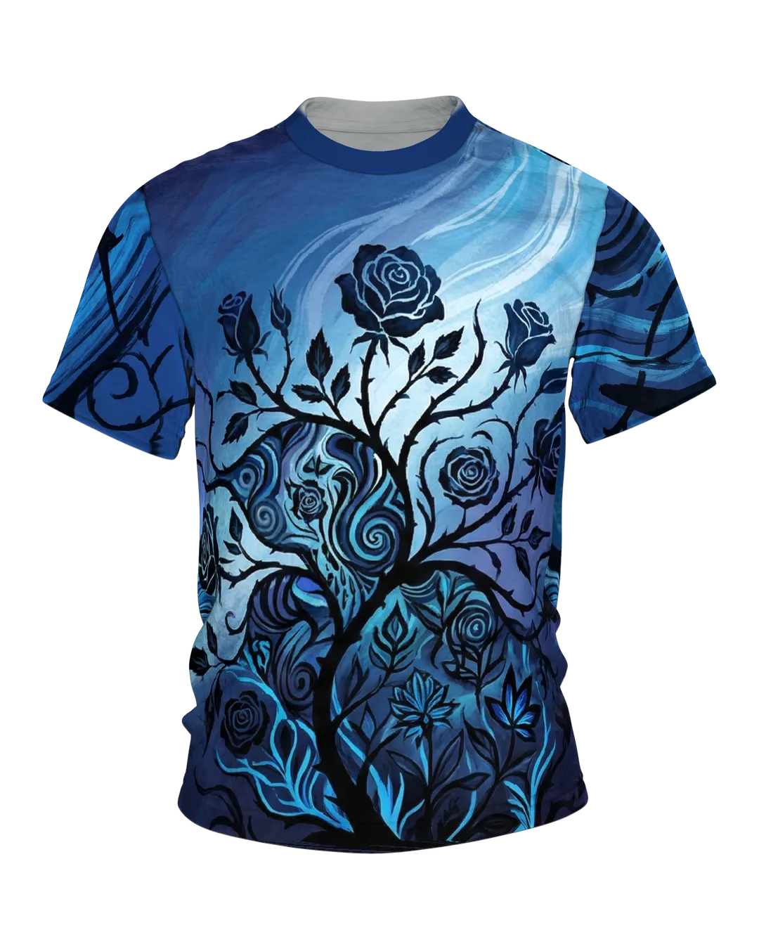 Mystische Blaue Rose T-Shirt: Dornen & Wirbel