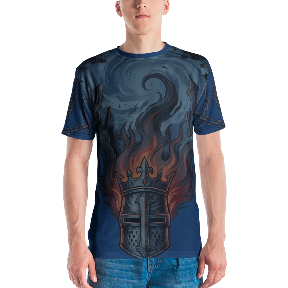 Kreuzritter Krone Flammen — Dark Fantasy Burg T-Shirt