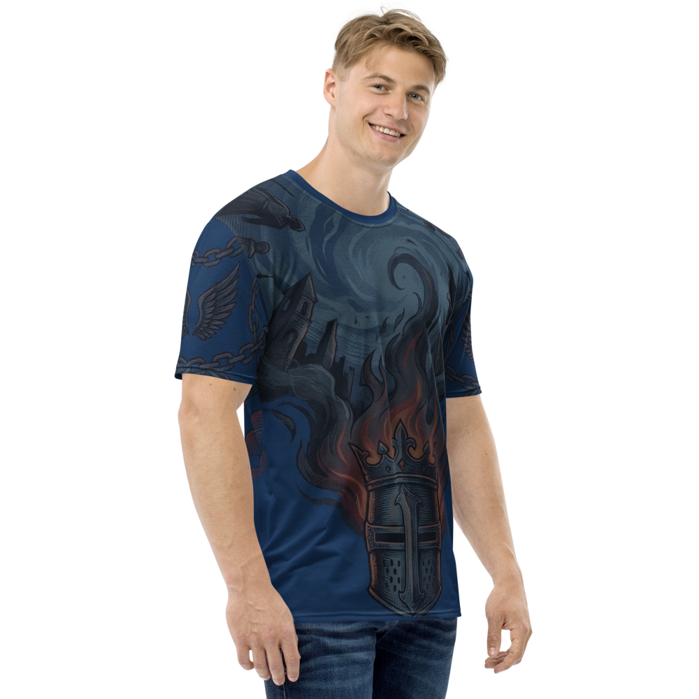 Kreuzritter Krone Flammen — Dark Fantasy Burg T-Shirt