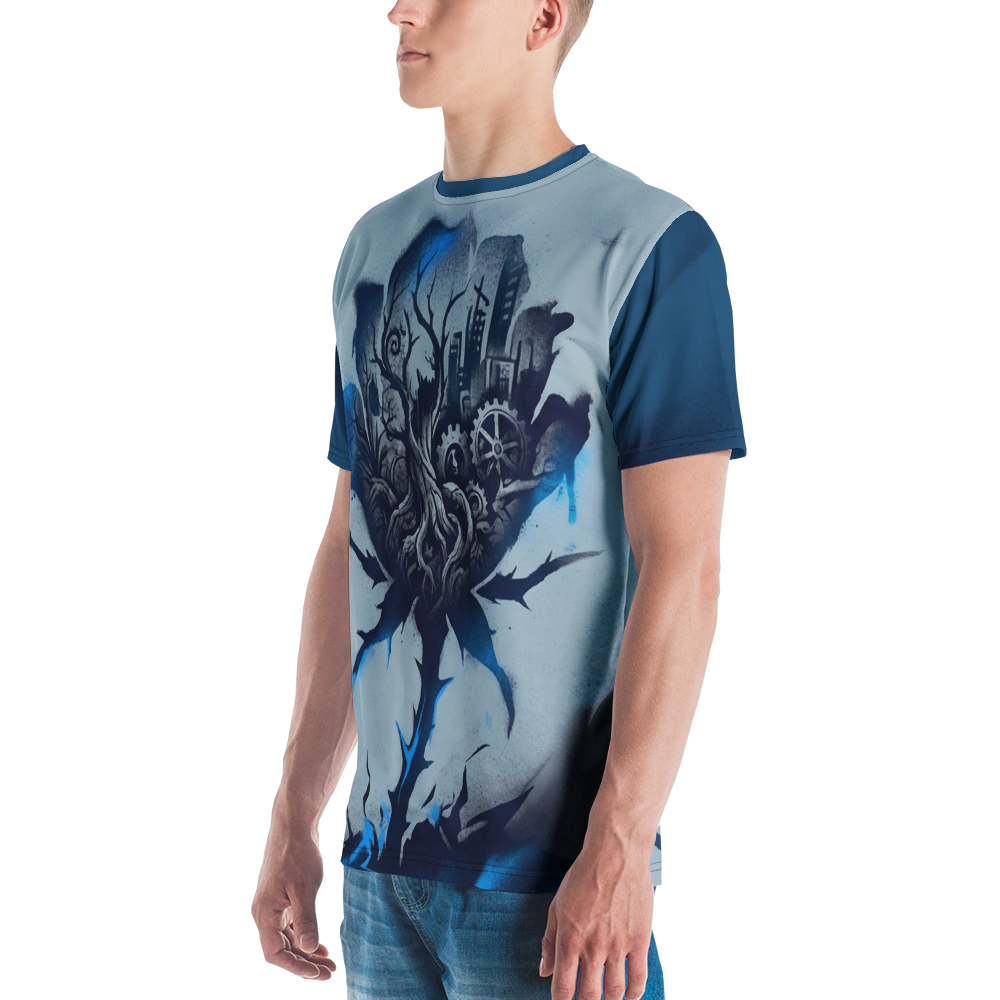 Dystopische Rose mit Stadt + Zahnrädern — Urban Nature T-Shirt