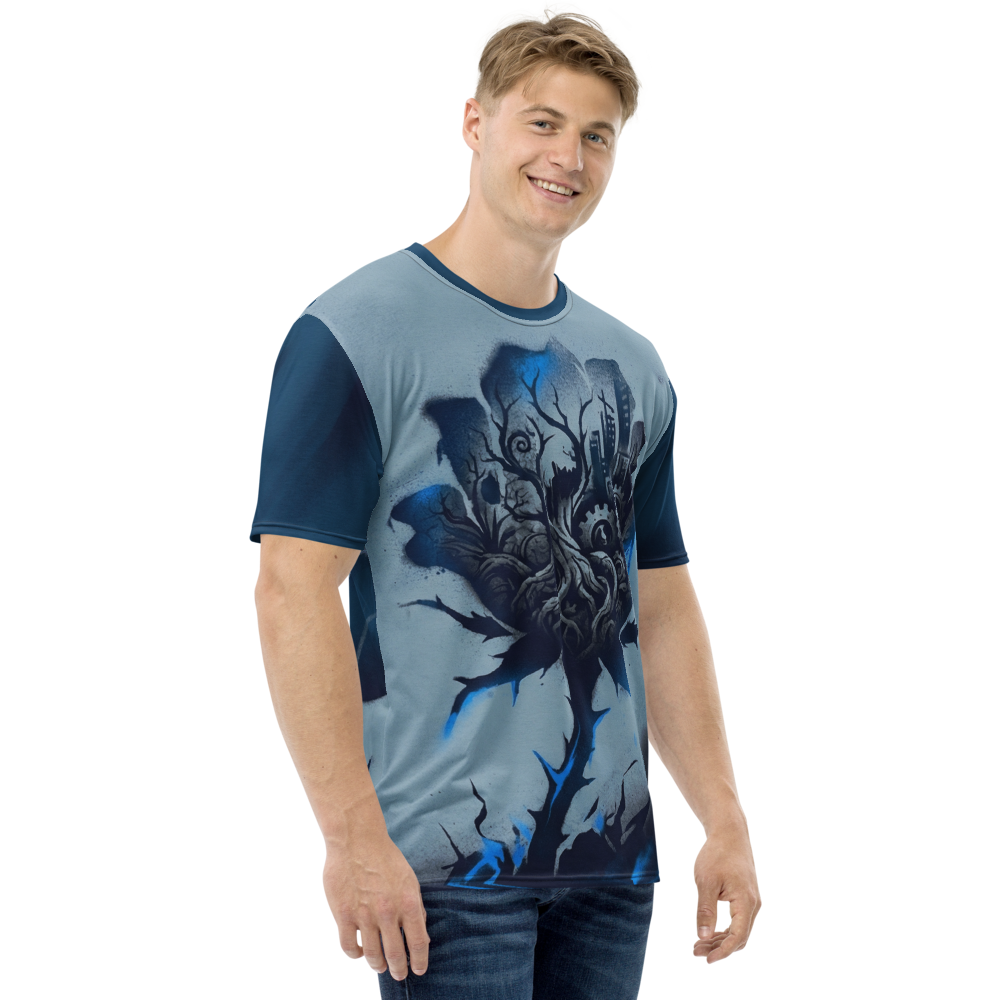 Dystopische Rose mit Stadt + Zahnrädern — Urban Nature T-Shirt