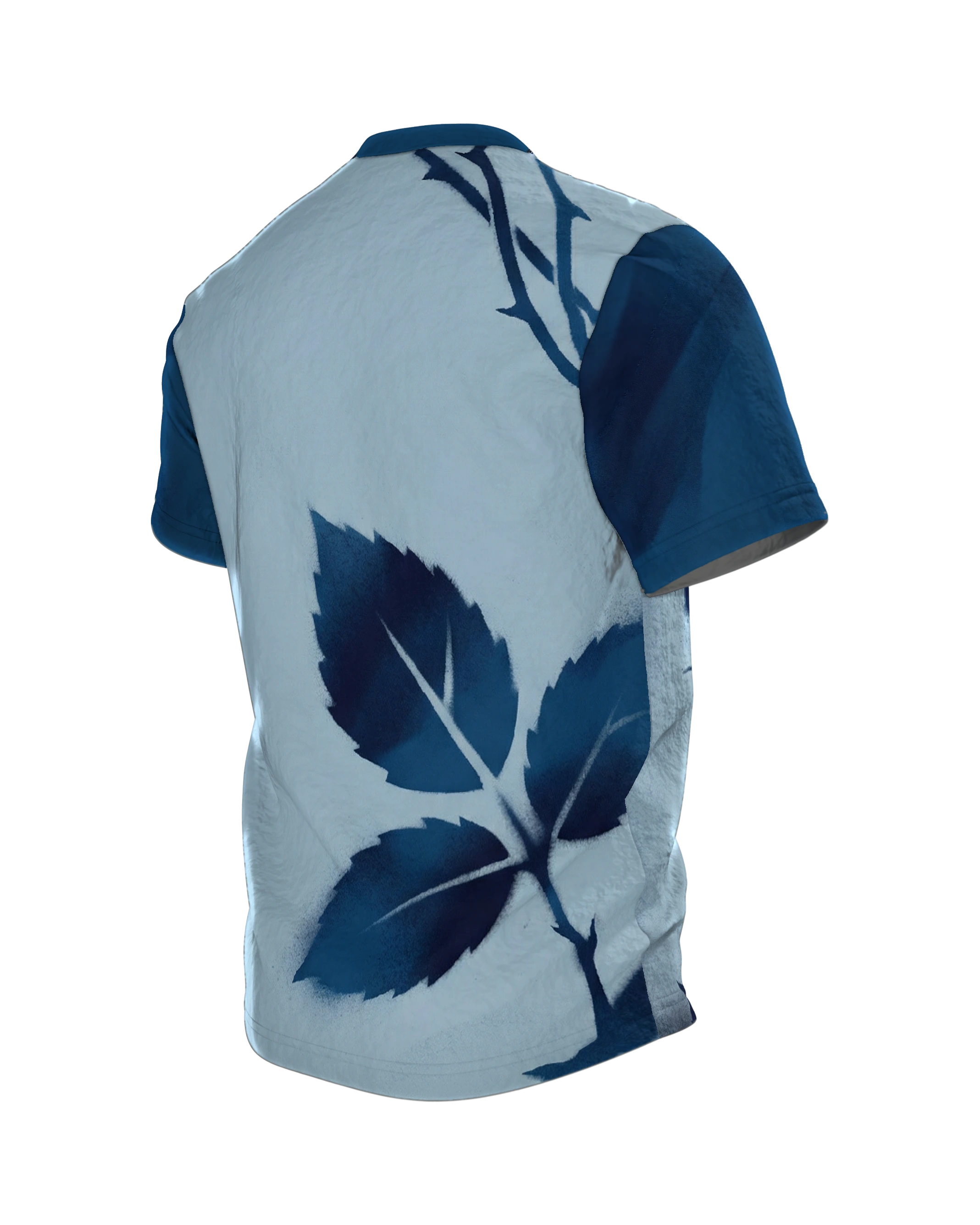 Dystopische Rose T-Shirt, Stadt und Uhrwerksräder in der Blüte, Dark Art, Rückseite schräg links