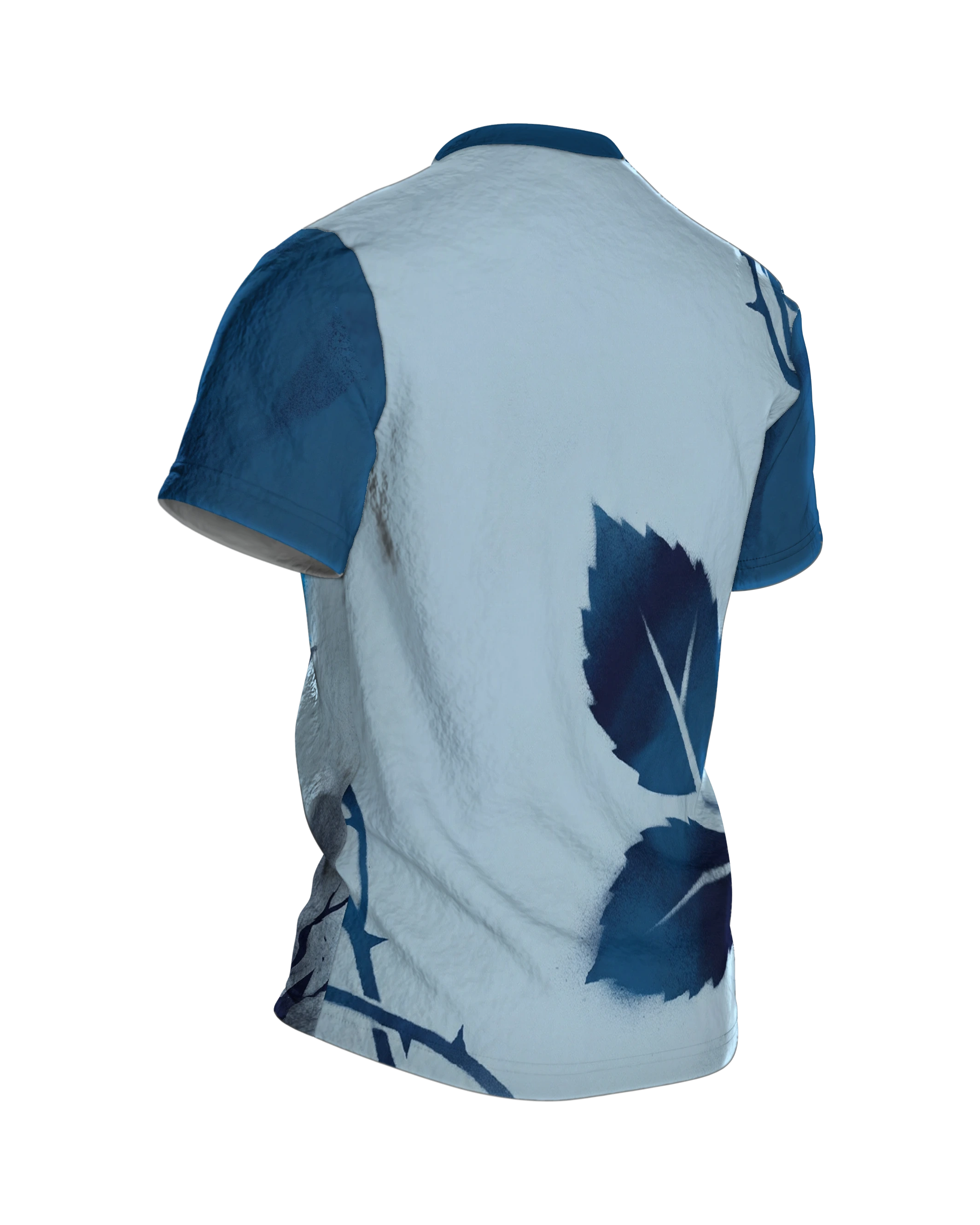 Dystopische Rose T-Shirt, Stadt und Uhrwerksräder in der Blüte, Dark Art, Rückseite schräg rechts