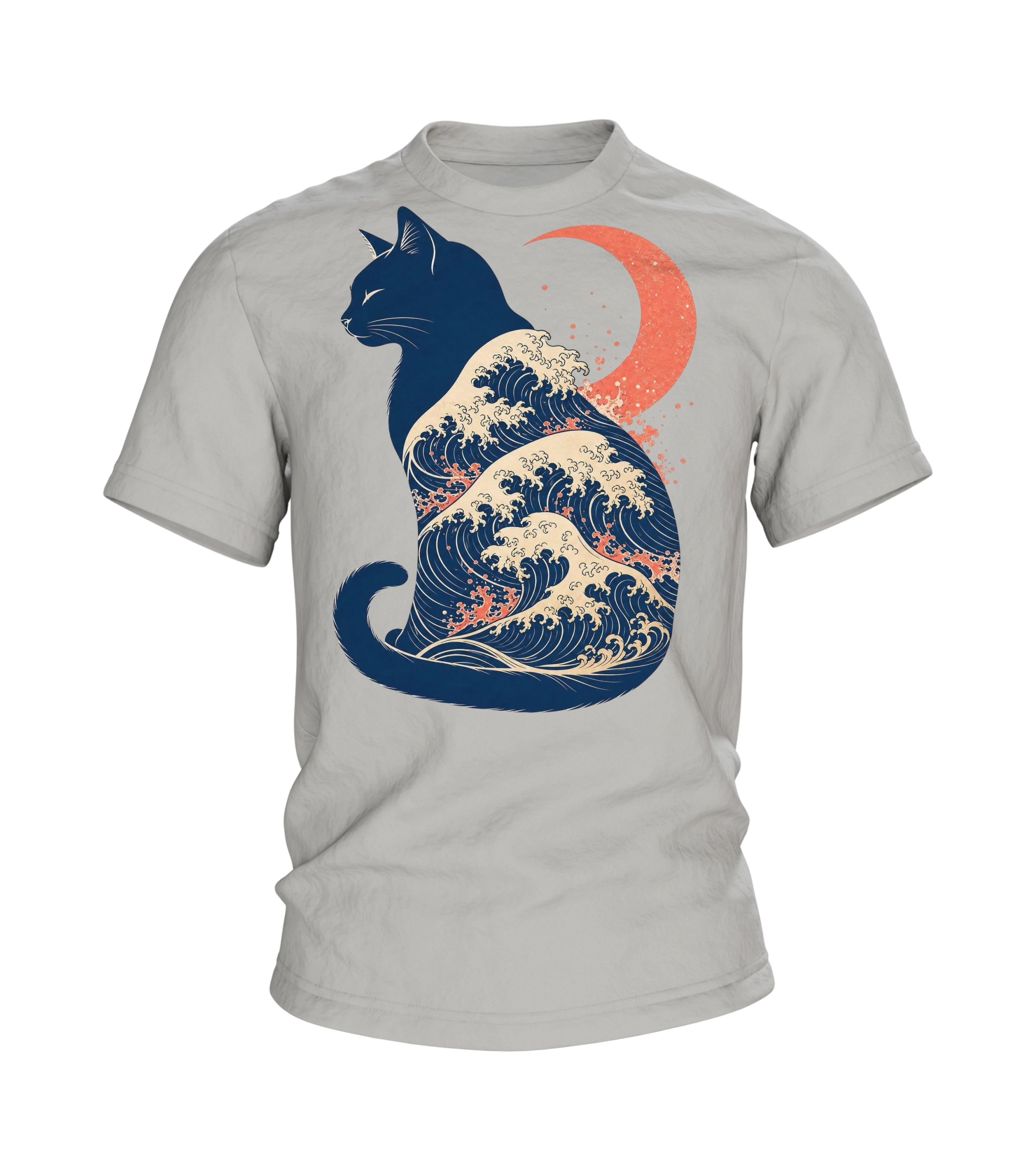 Japanische Katze mit Großer Welle – Ukiyo-e T-Shirt