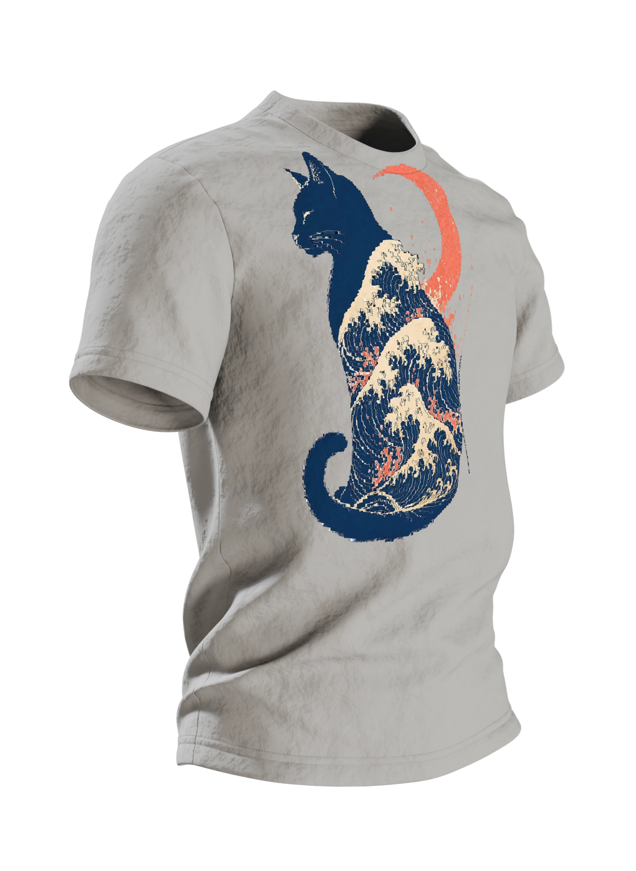 Japanische Katze mit Großer Welle – Ukiyo-e T-Shirt