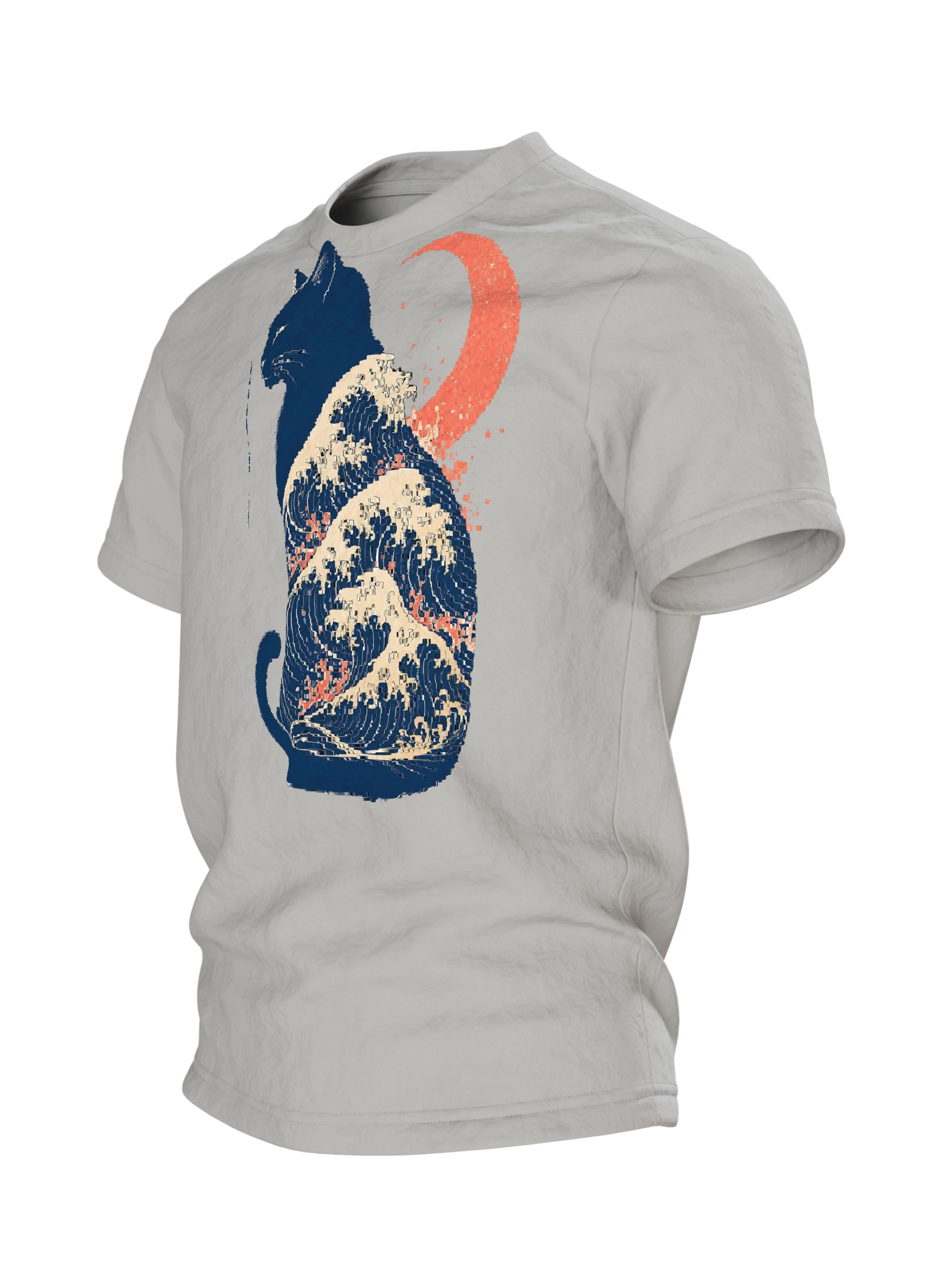 Japanische Katze mit Großer Welle – Ukiyo-e T-Shirt