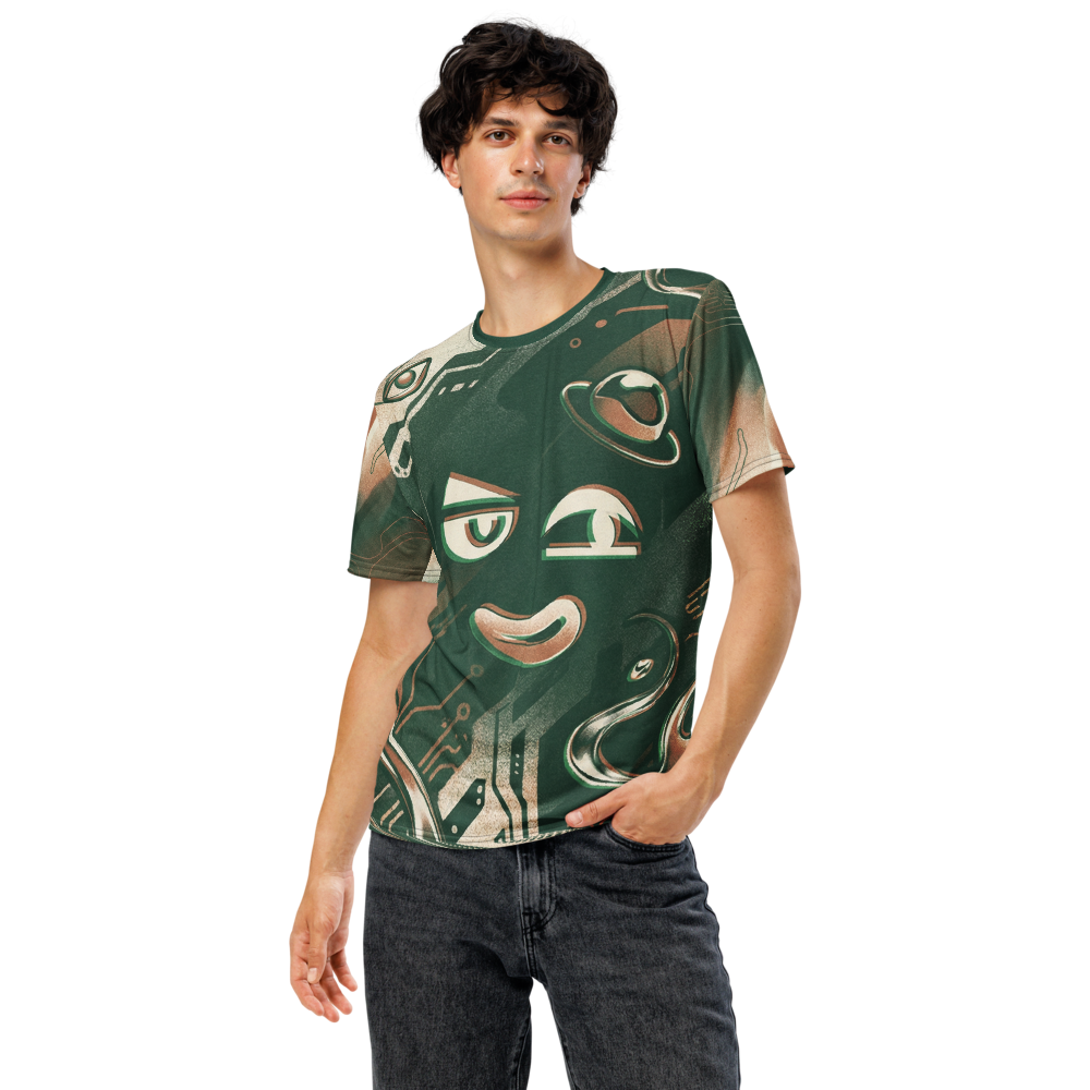 Smug Cyber Face auf Schaltkreis — Cyberpunk Mascot T-Shirt