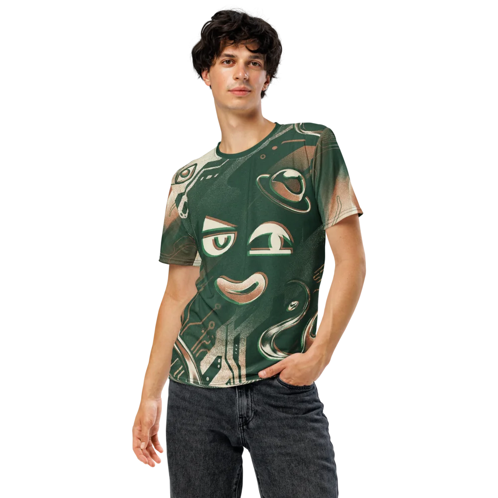 Smug Cyber Face T-Shirt — Schaltkreis Cyberpunk — Ansicht 5