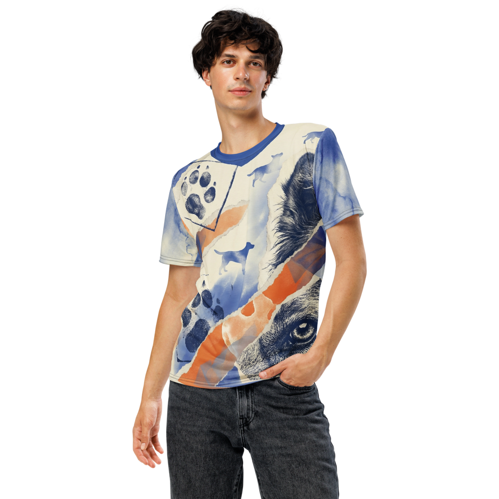 Hund Aquarell Collage Pfotenabdruck — Marine Orange Mosaik T-Shirt