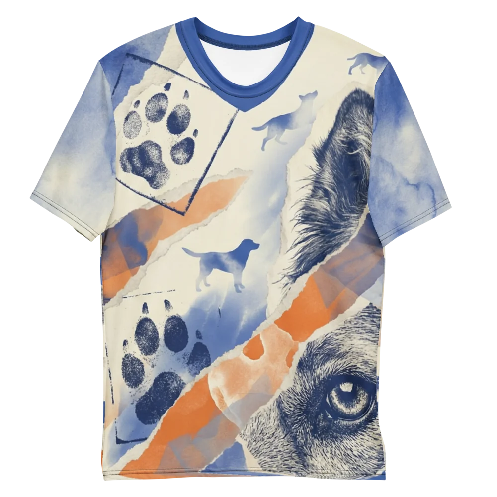 Hund Aquarell Collage T-Shirt — Marine Orange Mosaik