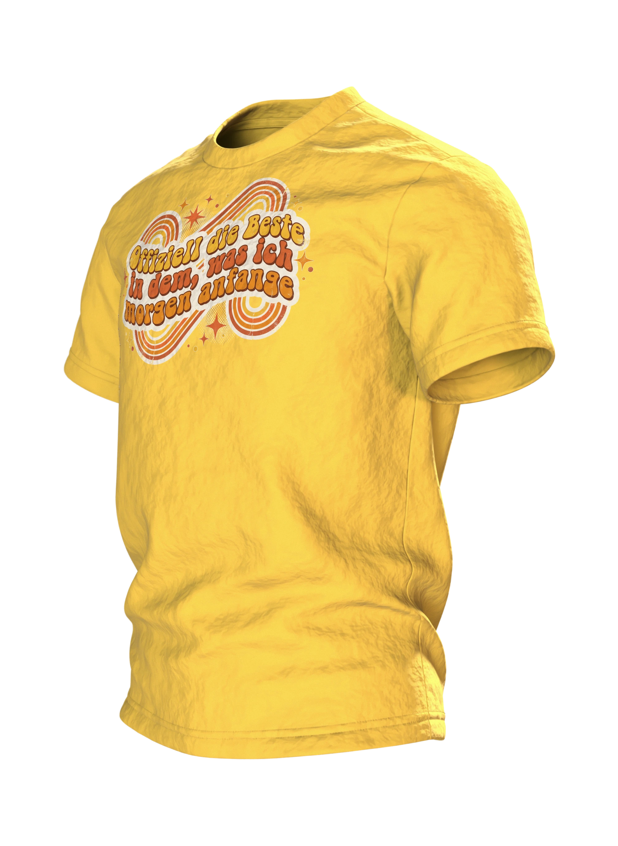 Prokrastination T-Shirt "Offiziell die Beste in dem, was ich morgen anfange", Retro 70s Spruch, Seitenansicht rechts