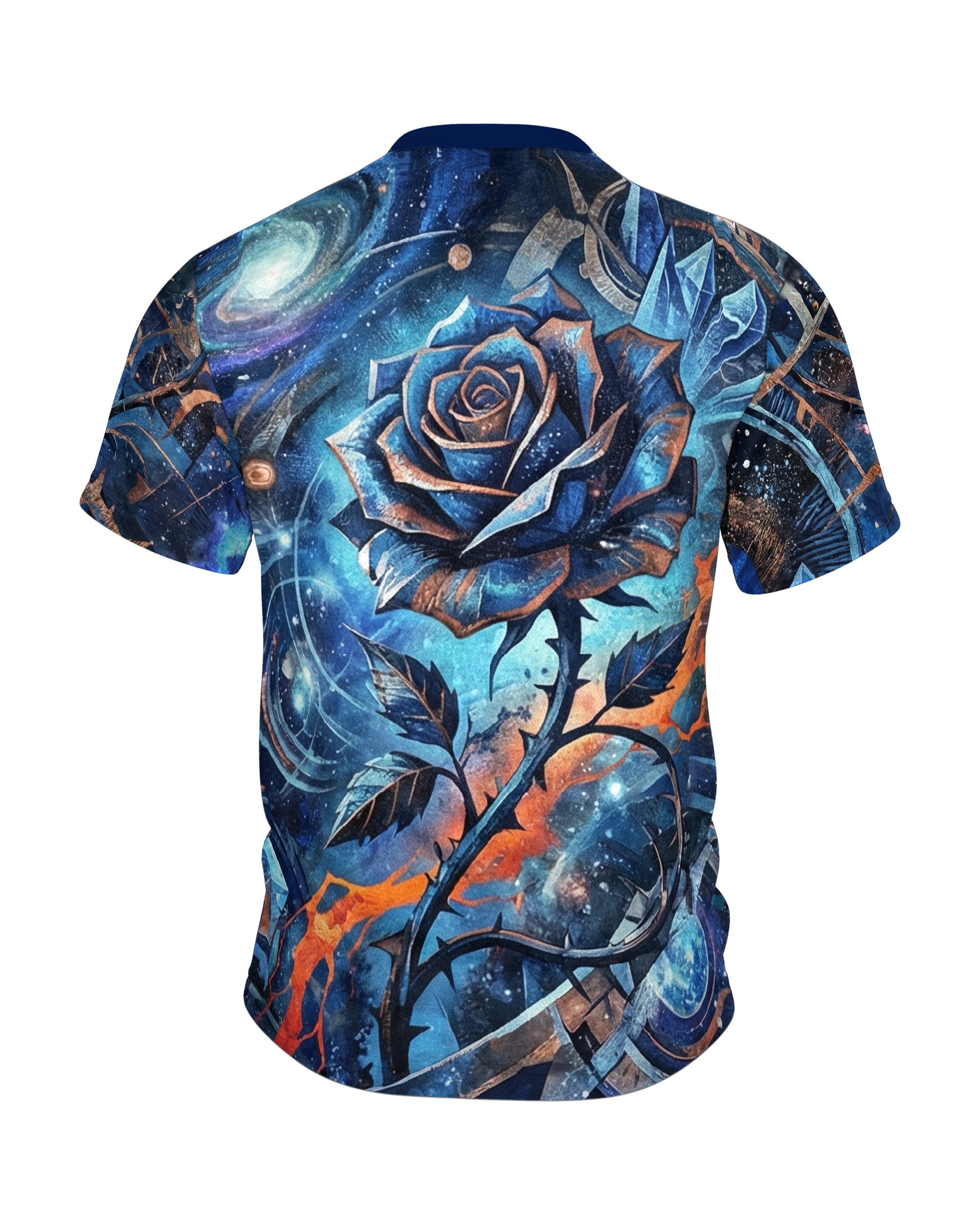 Galaktische Blaue Rose T-Shirt: Space Design, Rückseite