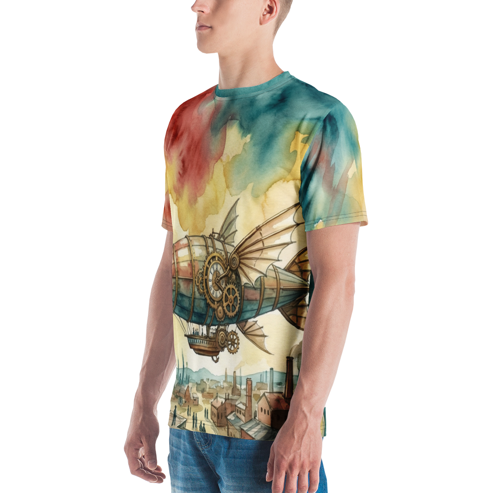Steampunk Luftschiff T-Shirt – Aquarell Uhrwerk Design