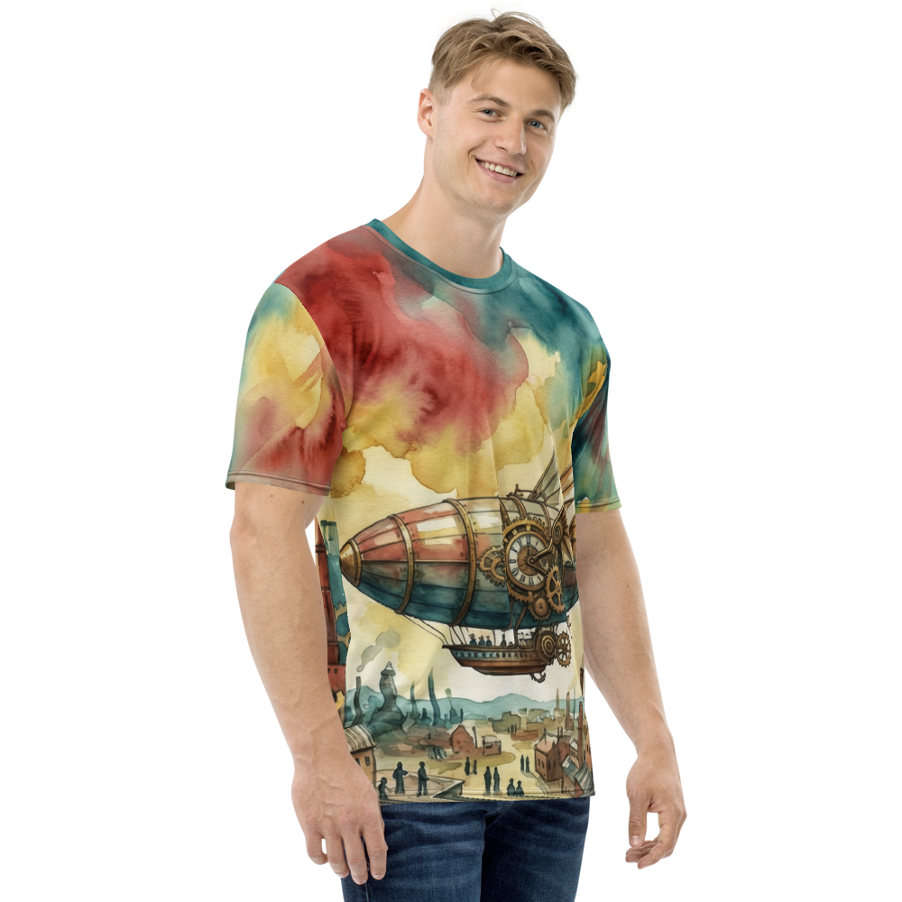 Steampunk Luftschiff T-Shirt – Aquarell Uhrwerk Design