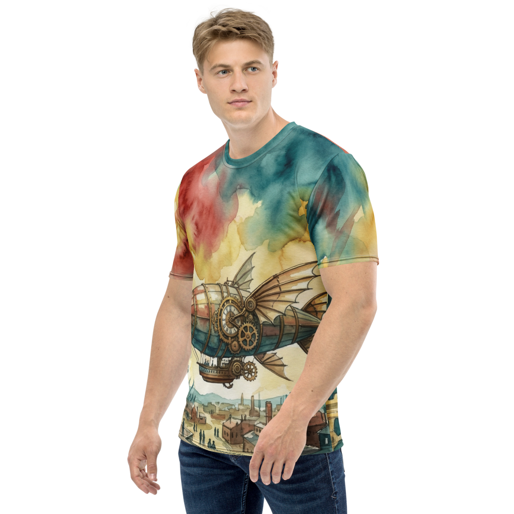 Steampunk Luftschiff T-Shirt – Aquarell Uhrwerk Design