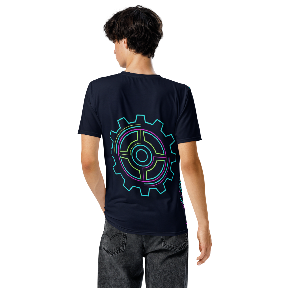 Neon Zahnrad T-Shirt – Cyberpunk Mechanik