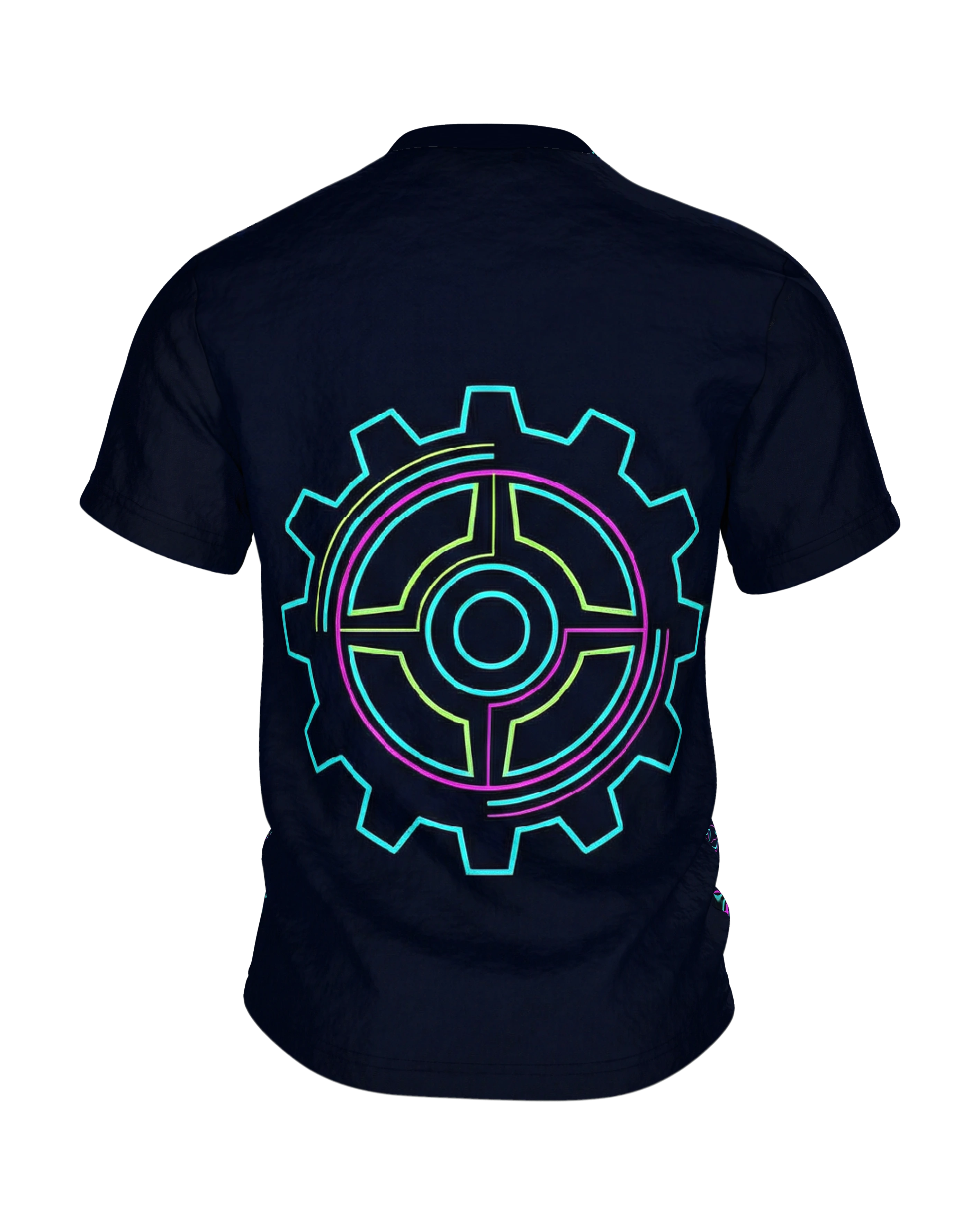 Neon Zahnrad T-Shirt: Cyberpunk Mechanik, Rückseite