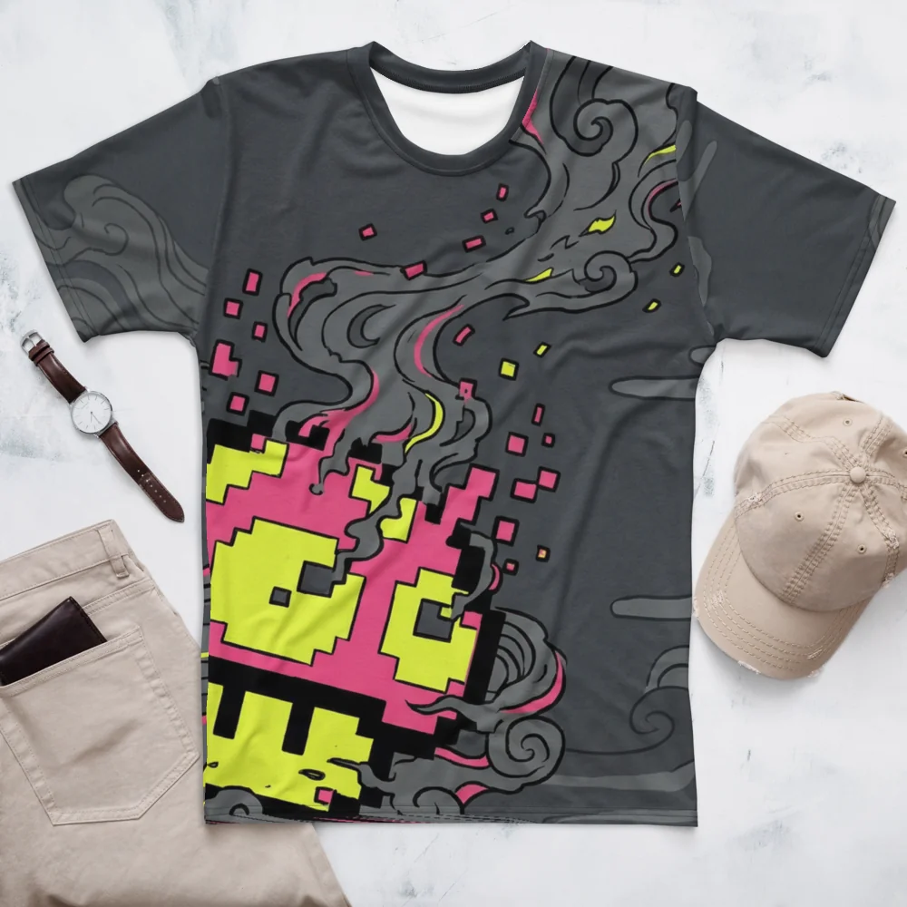 8-Bit Pilz T-Shirt — Pink Gelb Pixel Glitch Retro — Ansicht 3