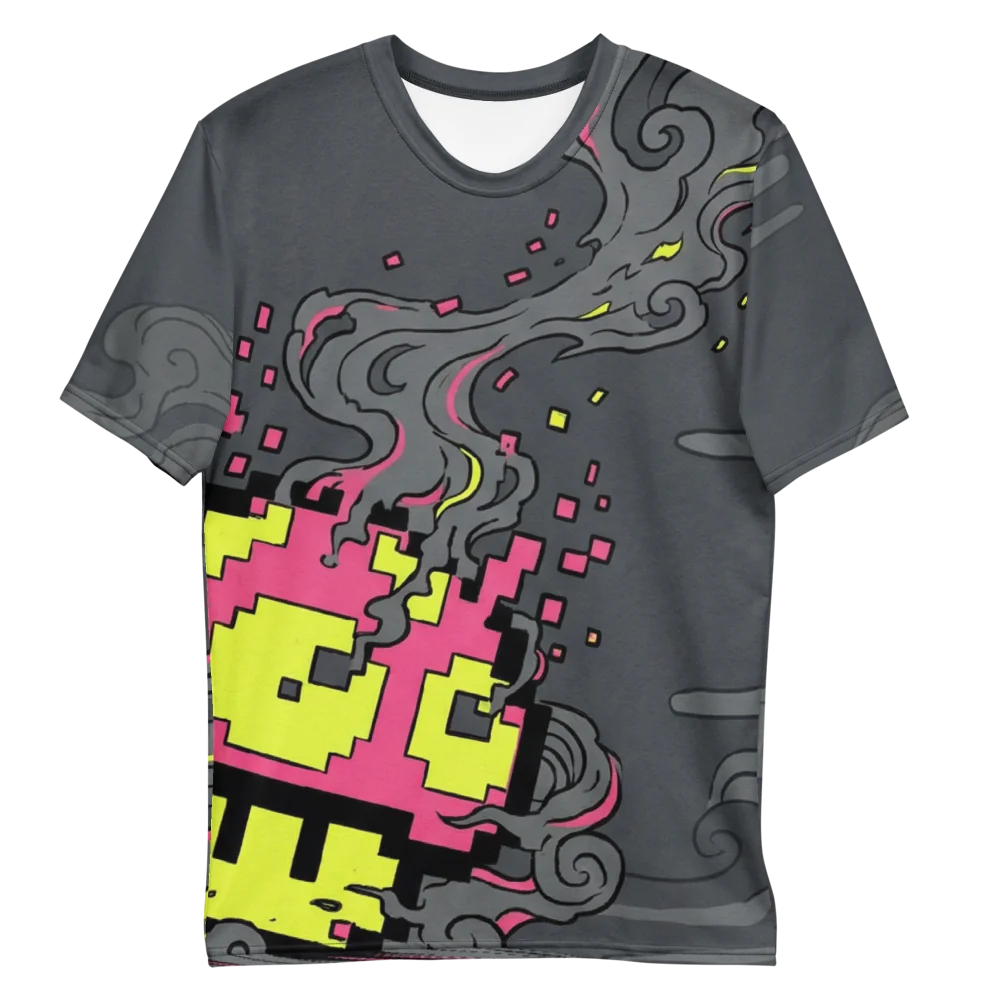 8-Bit Pilz T-Shirt — Pink Gelb Pixel Glitch Retro