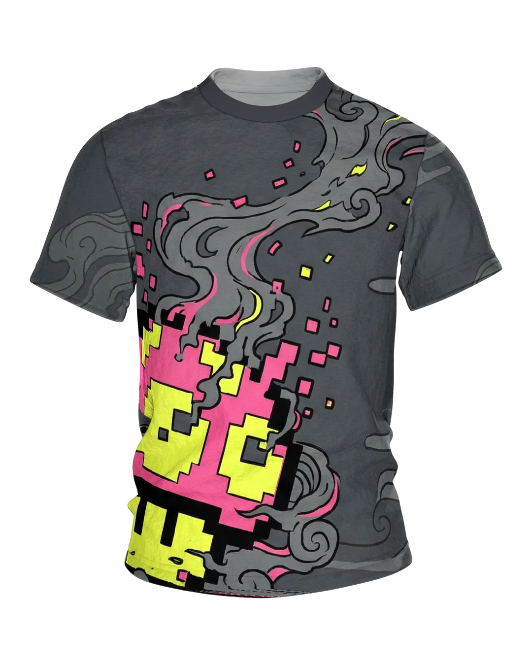 8-Bit Pilz T-Shirt: Pixel-Wesen im Rauchwirbel
