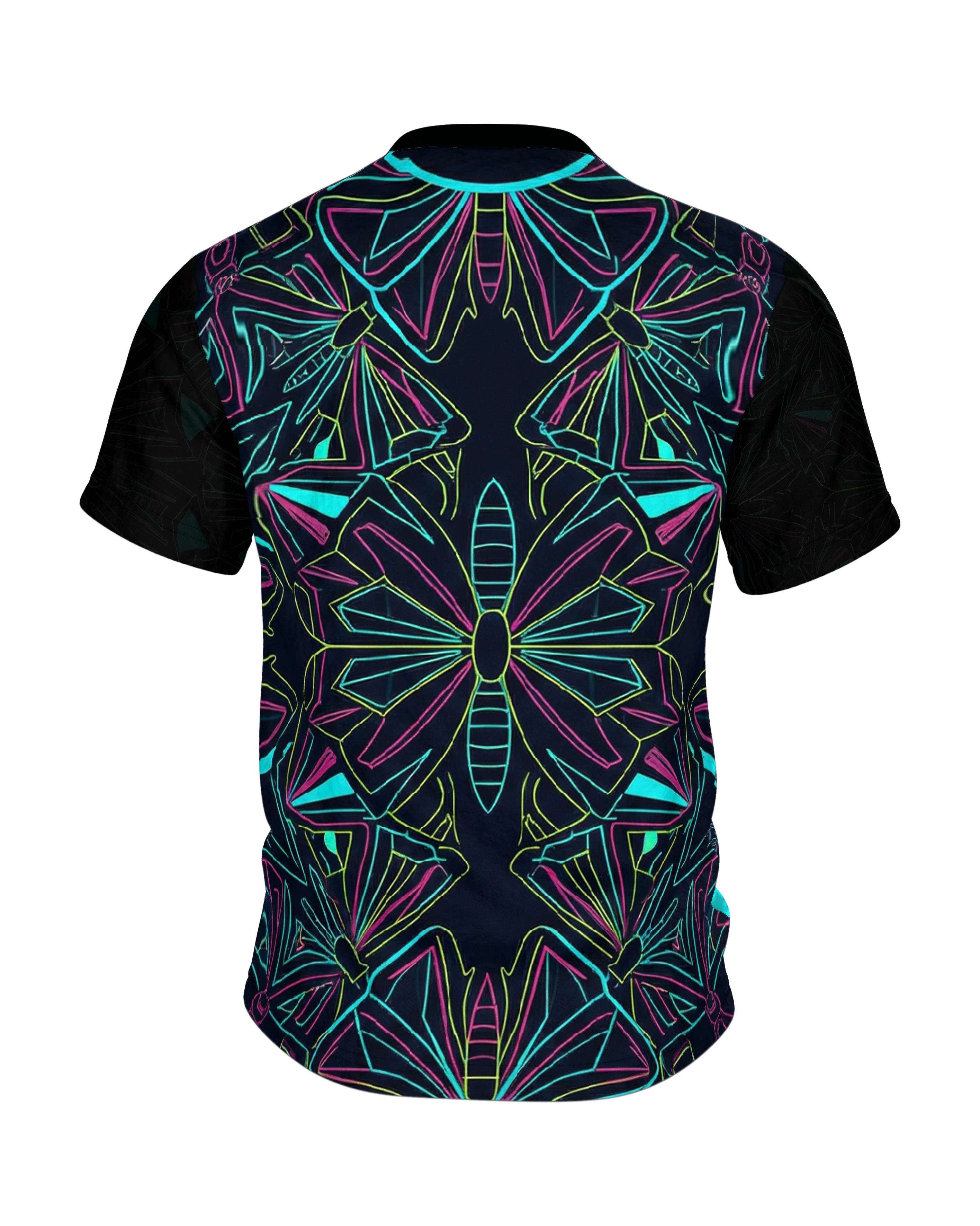 Neon Schmetterling T-Shirt: Geometrisches Design, Rückseite