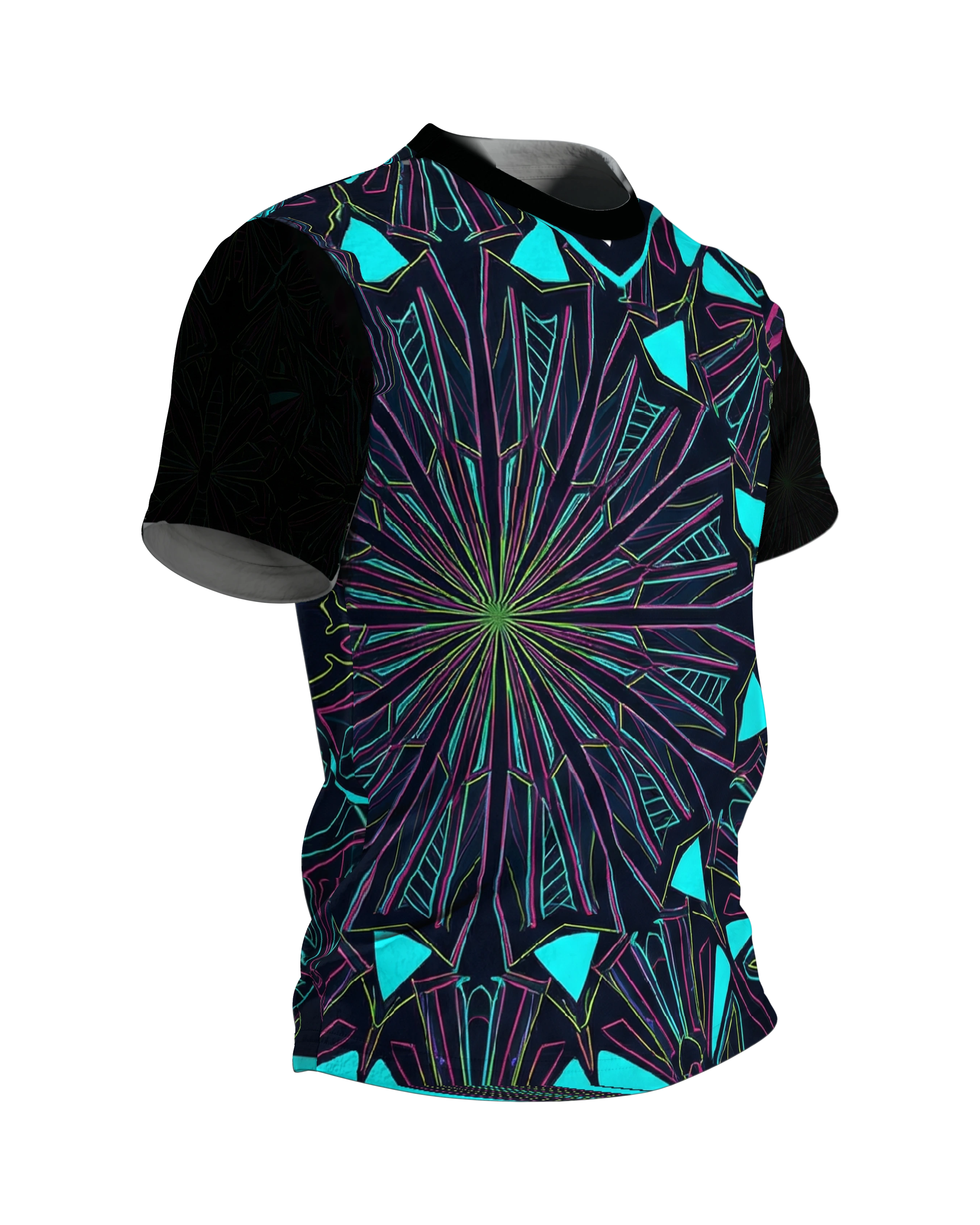 Neon Schmetterling T-Shirt: Geometrisches Design, Seitenansicht links