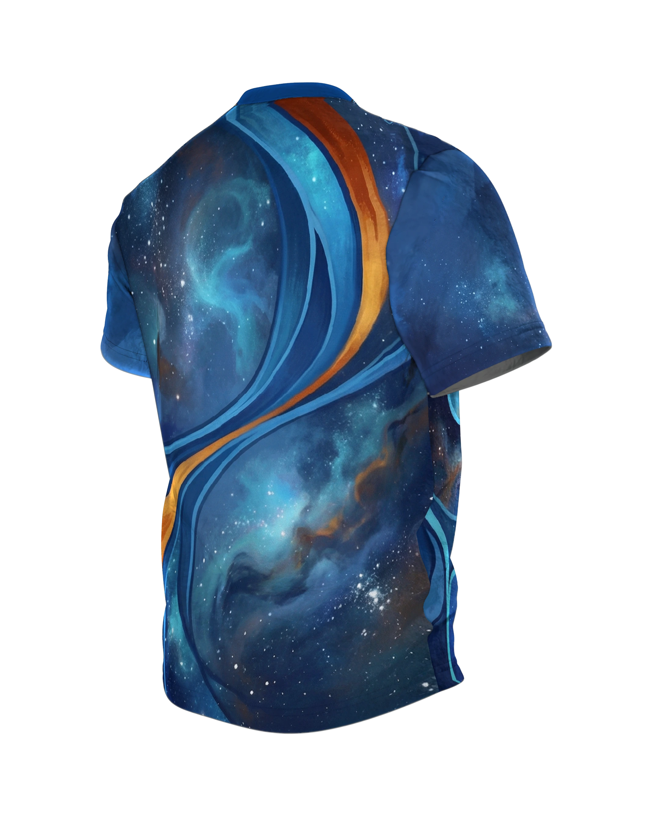 Kosmische Rose T-Shirt: Galaxie & Gold, Rückseite schräg links