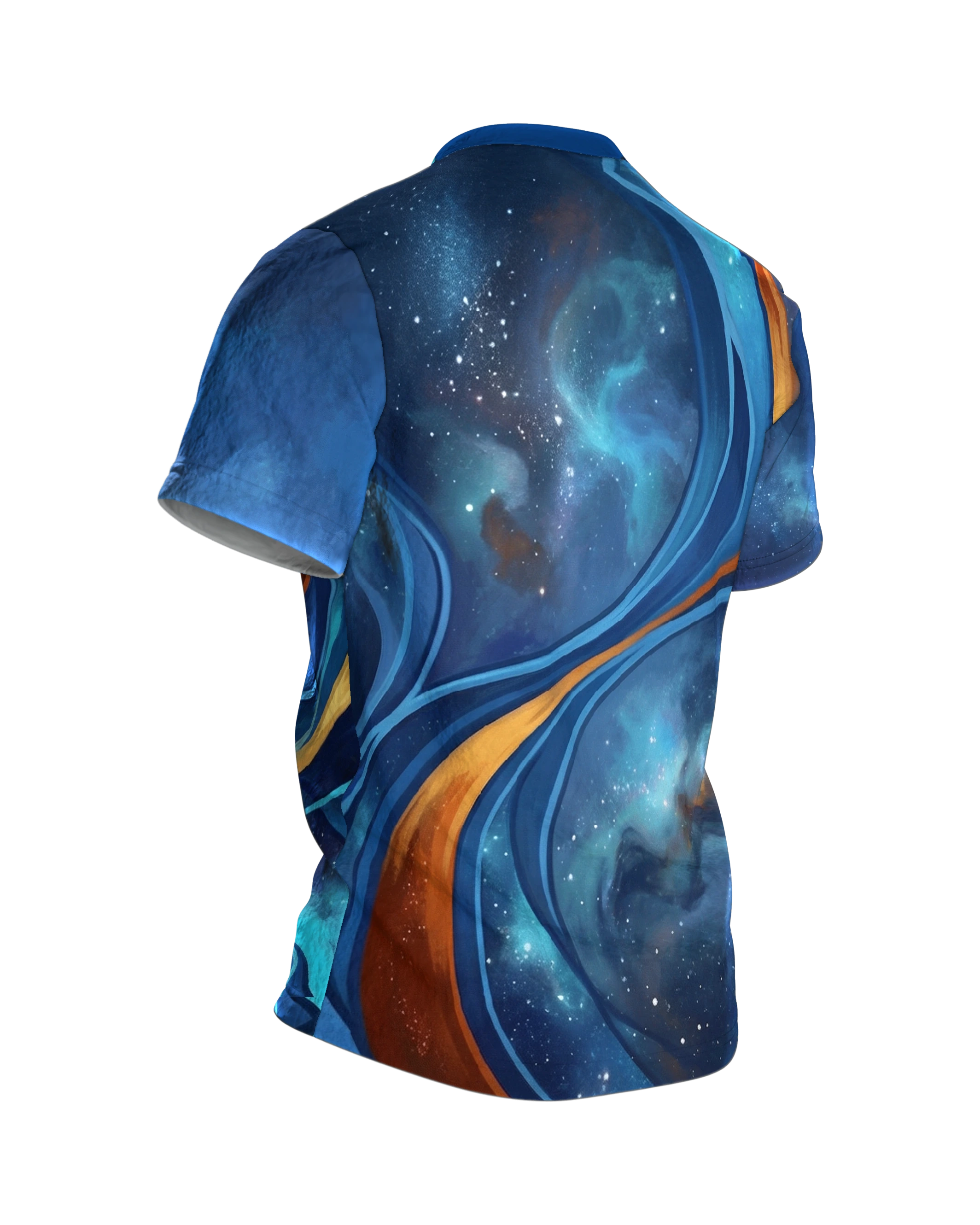 Kosmische Rose T-Shirt: Galaxie & Gold, Rückseite schräg rechts