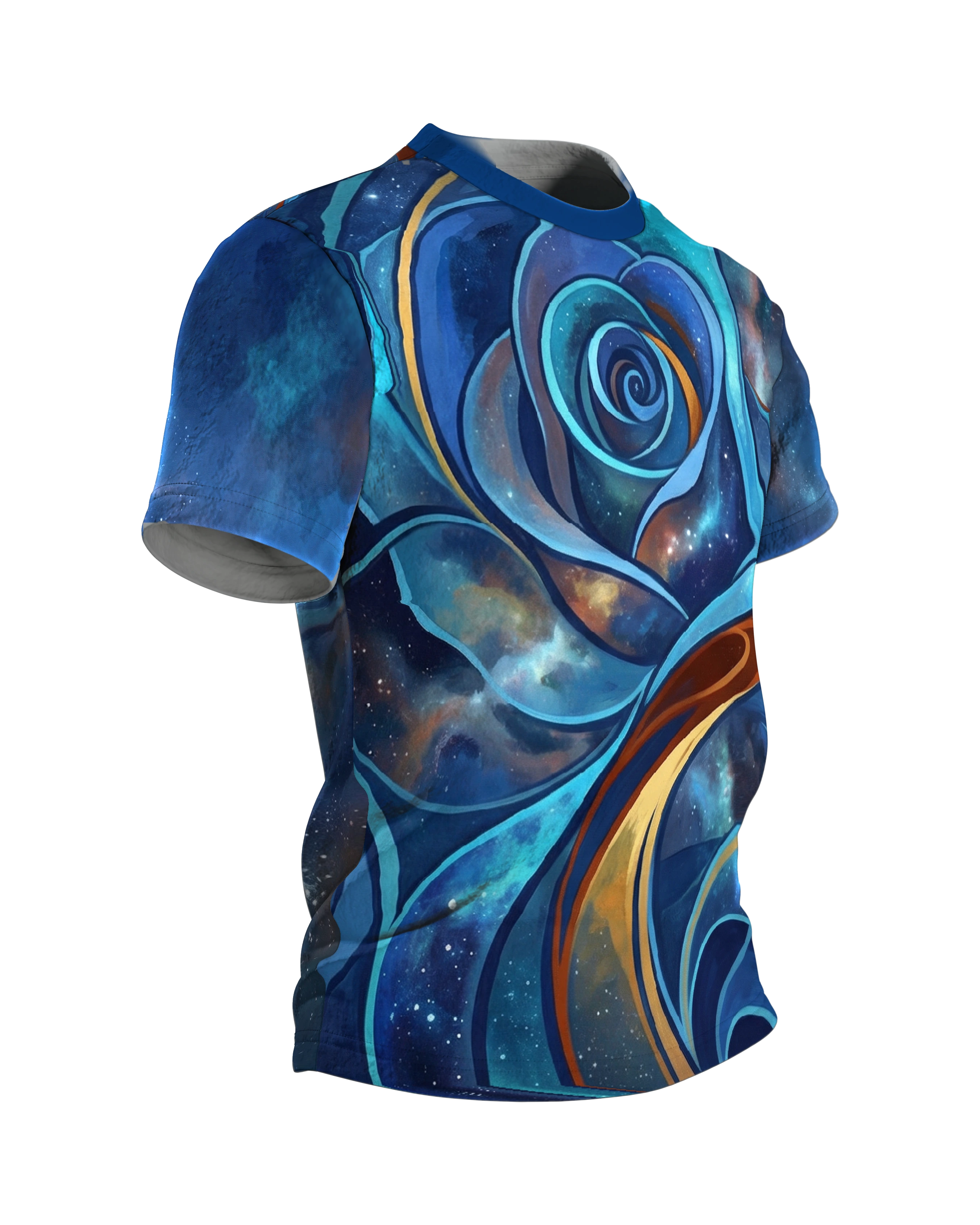 Kosmische Rose T-Shirt: Galaxie & Gold, Seitenansicht links