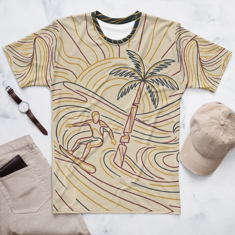 Surfer mit Palme im Linework Look – Boho Tropical T-Shirt