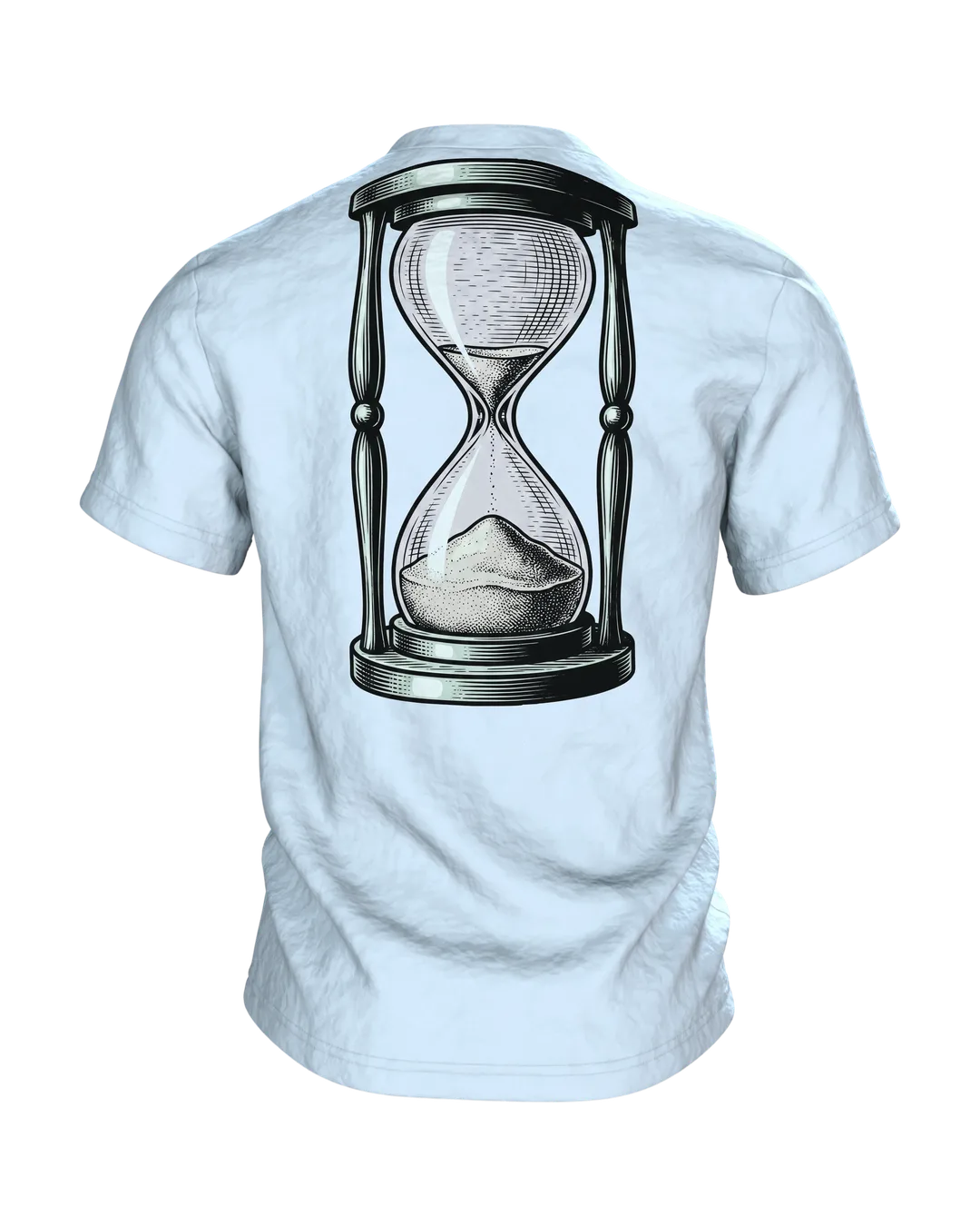 Wecker T-Shirt "Montage sind Montage", zerfließende Uhr im Gravur-Stil, Rückseite