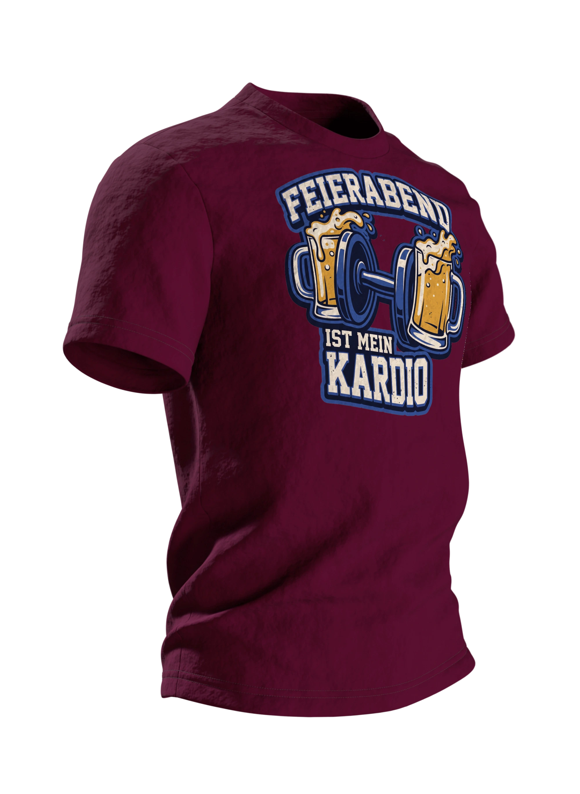 Bierkrug Hantel T-Shirt "Feierabend ist mein Kardio", Vereinswappen mit Kronkorken-Sohle, Seitenansicht links
