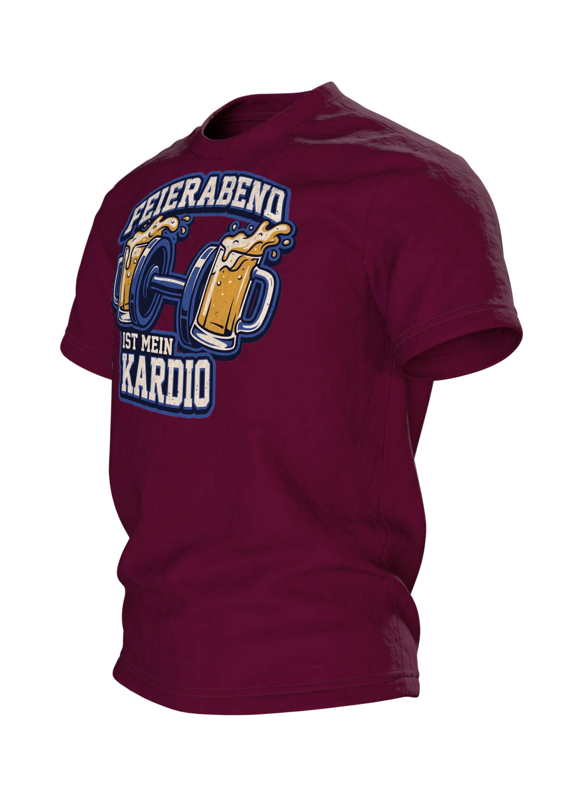 Bierkrug Hantel T-Shirt "Feierabend ist mein Kardio", Vereinswappen mit Kronkorken-Sohle, Seitenansicht rechts