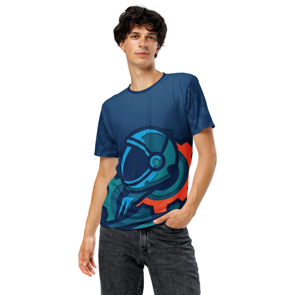 Astronaut Engineer T-Shirt — Cyan Orange Zahnrad Logo — Ansicht 5
