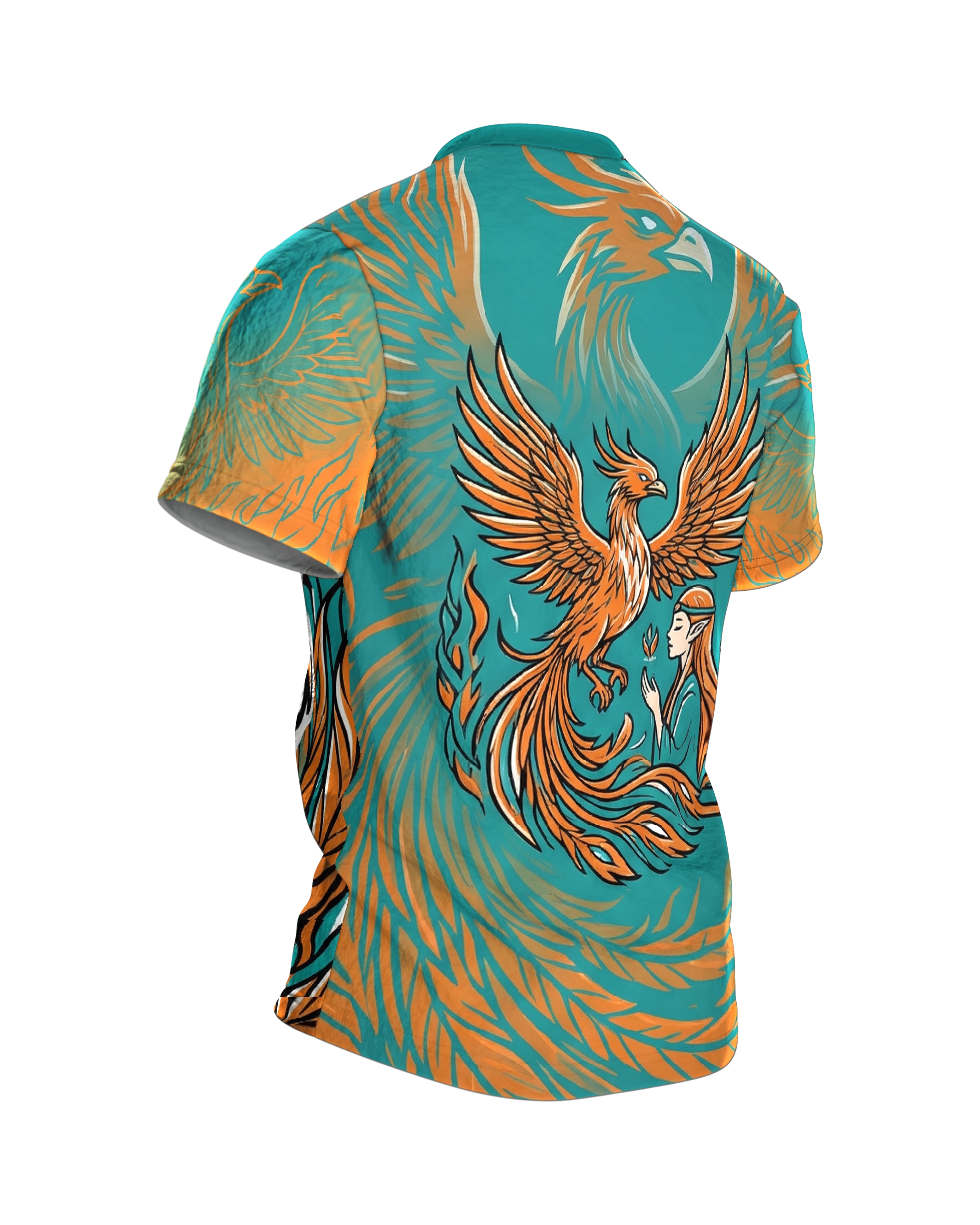 Phönix & Elfe T-Shirt: Mystische Harmonie, Rückseite schräg rechts