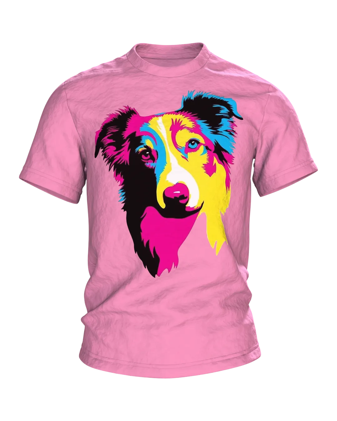 Australian Shepherd T-shirt, Pop Art Portrait in Magenta Cyan Yellow
