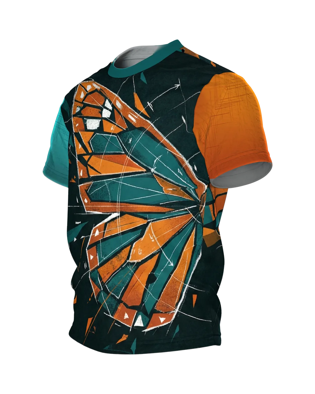 Schmetterling T-Shirt: Facetten-Falter mit Konstruktionslinien, Seitenansicht rechts