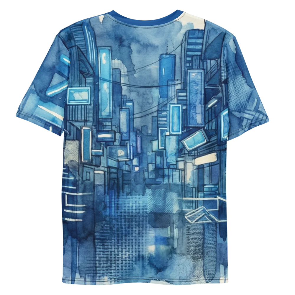 Cyberpunk City Aquarell T-Shirt — Blue Rain Neon